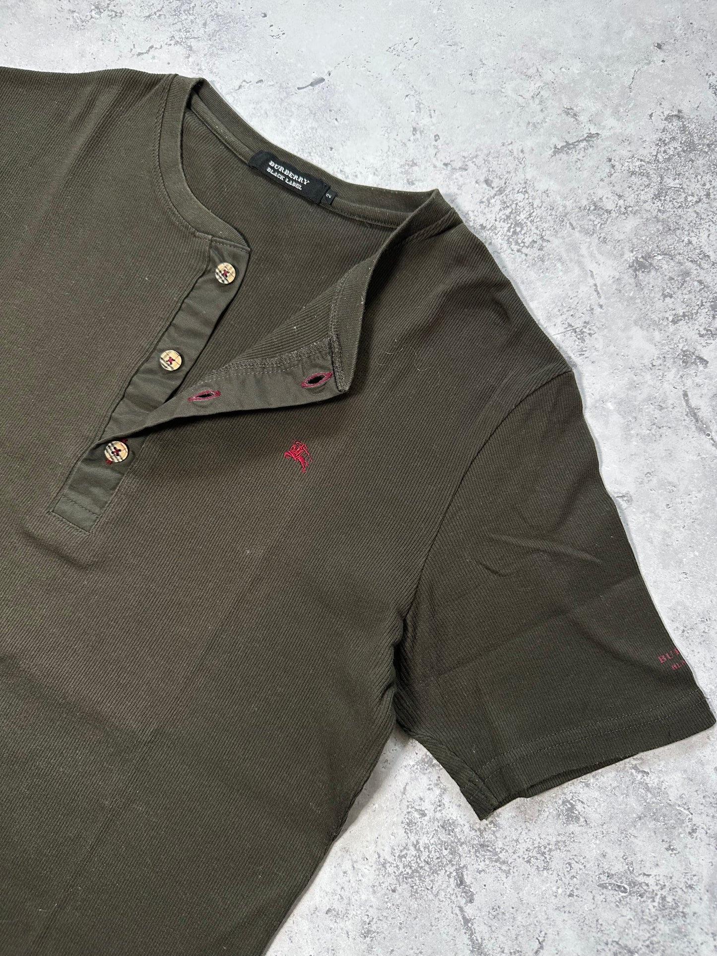 Burberry Black Label Ribbed Cotton Henley T-Shirt (S)