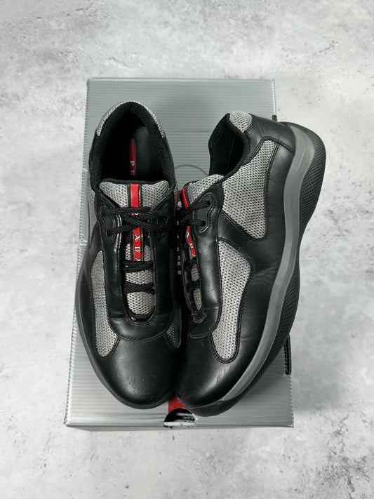 Prada Linea Rossa America’s Cup Leather & Mesh Sneakers in Black 
(UK8-8.5/EU42.5/US9-9.5)