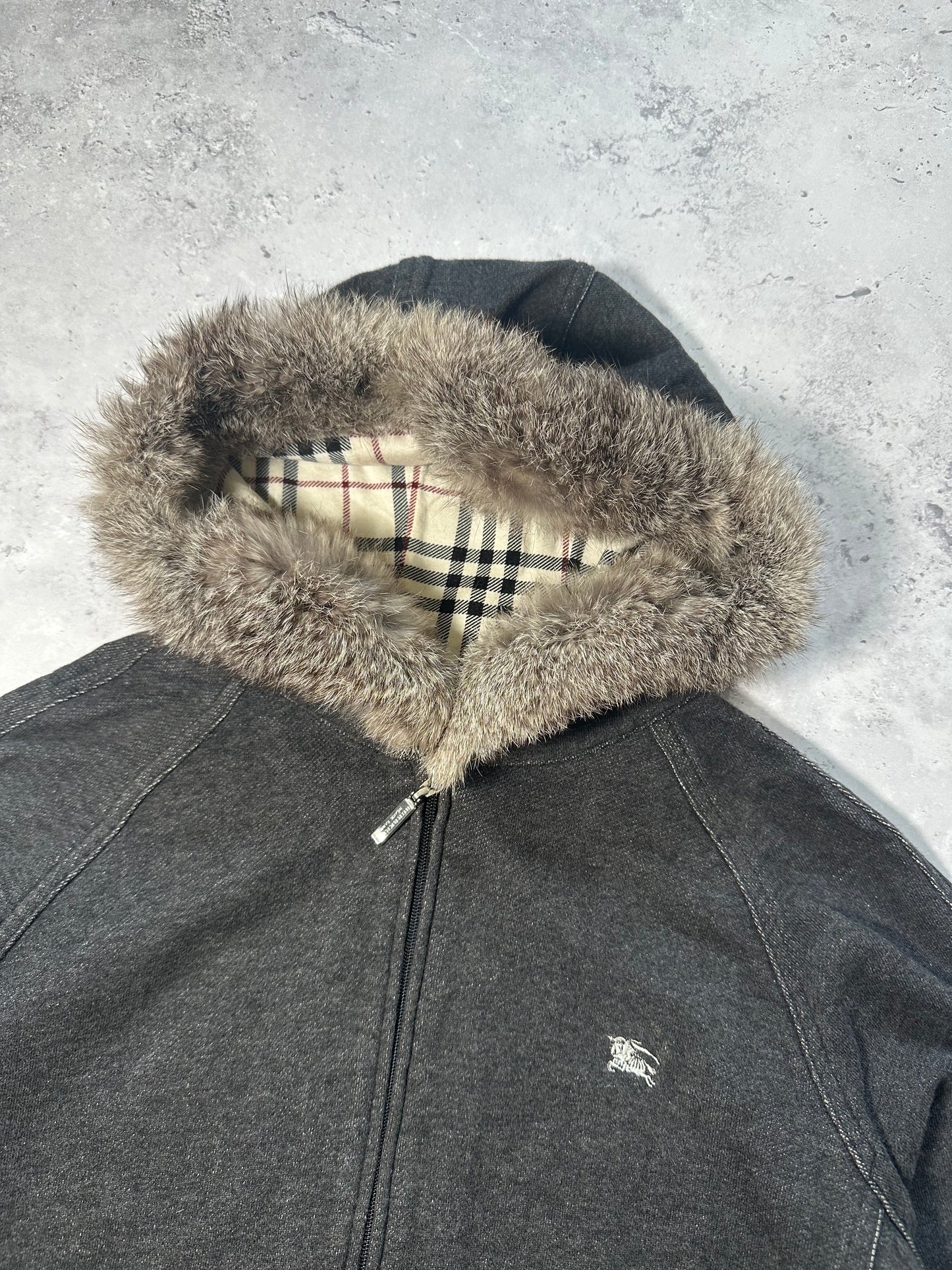 Burberry Black Label 2007 Fur Hood Zip Hoodie (S)