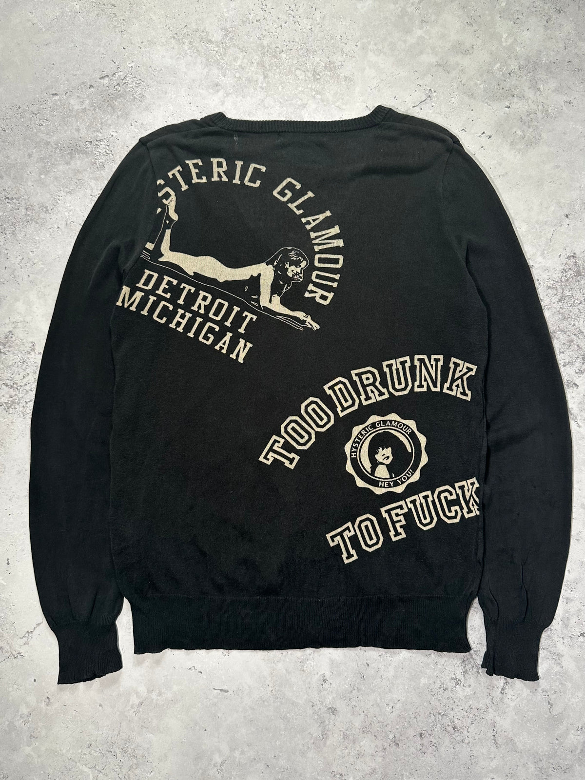 Hysteric Glamour 2005 College Logo ‘Too Drunk To Fuck’ Cardigan (S)