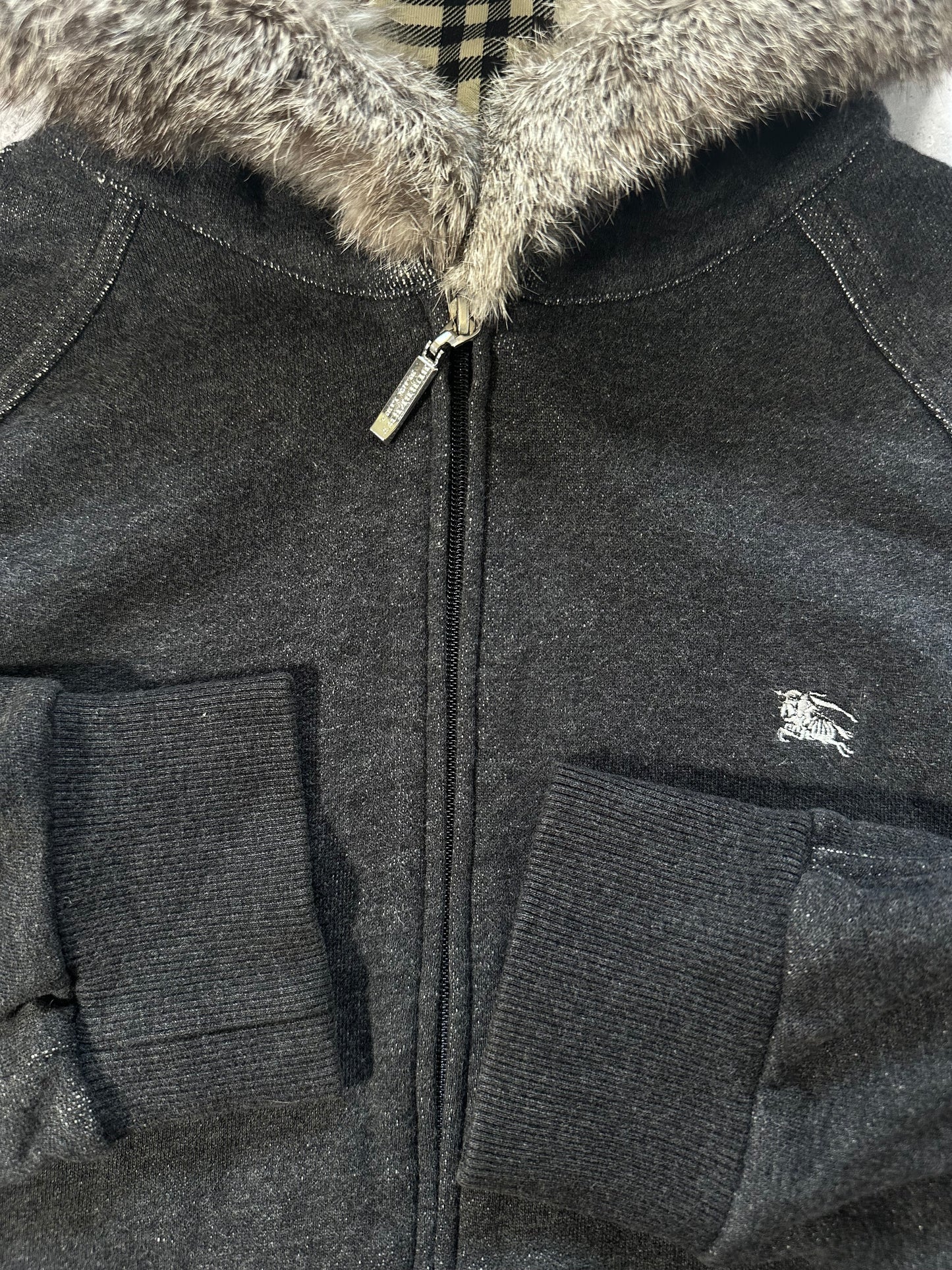 Burberry Black Label 2007 Fur Hood Zip Hoodie (S)
