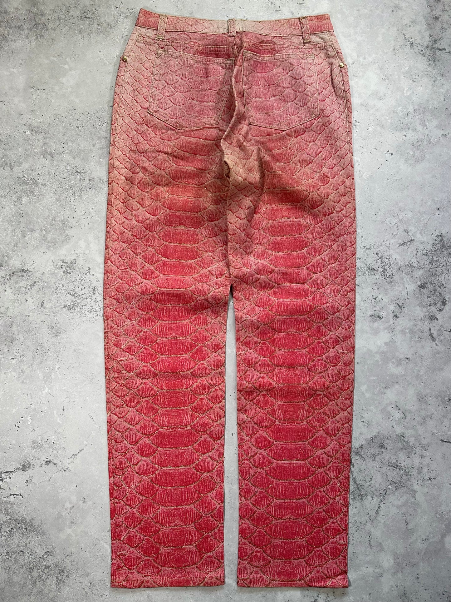 Roberto Cavalli S/S1999 Pink Python Glittered Swarovski Jeans (W29 L32)