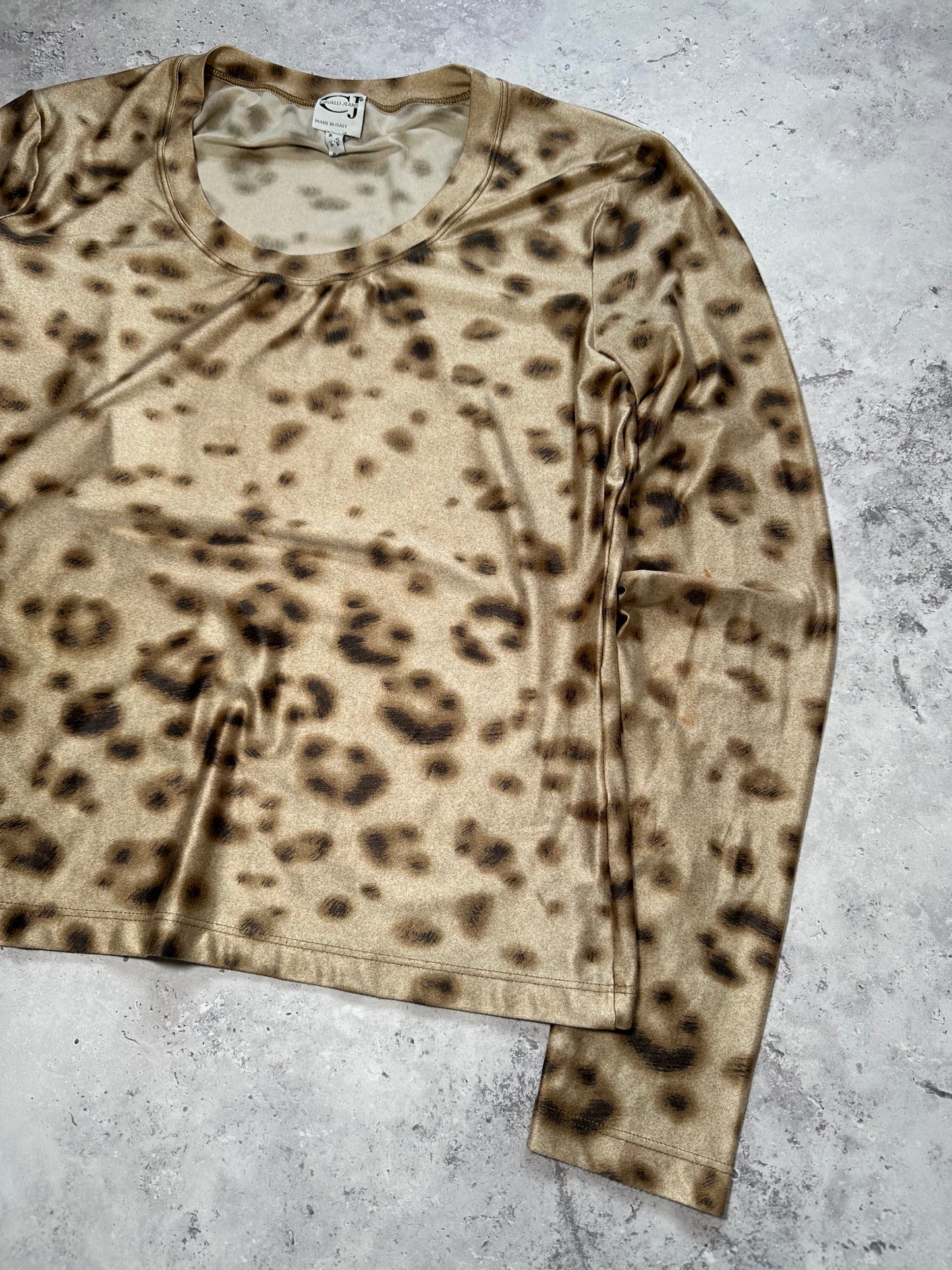 Roberto Cavalli 2000s Leopard Print Stretch Longsleeve Tshirt (M)