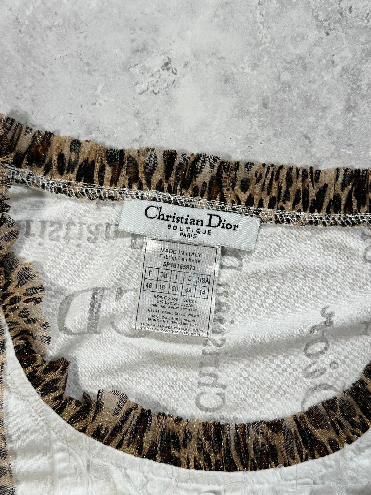 Christian Dior 2002 Multi Logo Monogram Leopard Print Longsleeve Tshirt by John Galliano