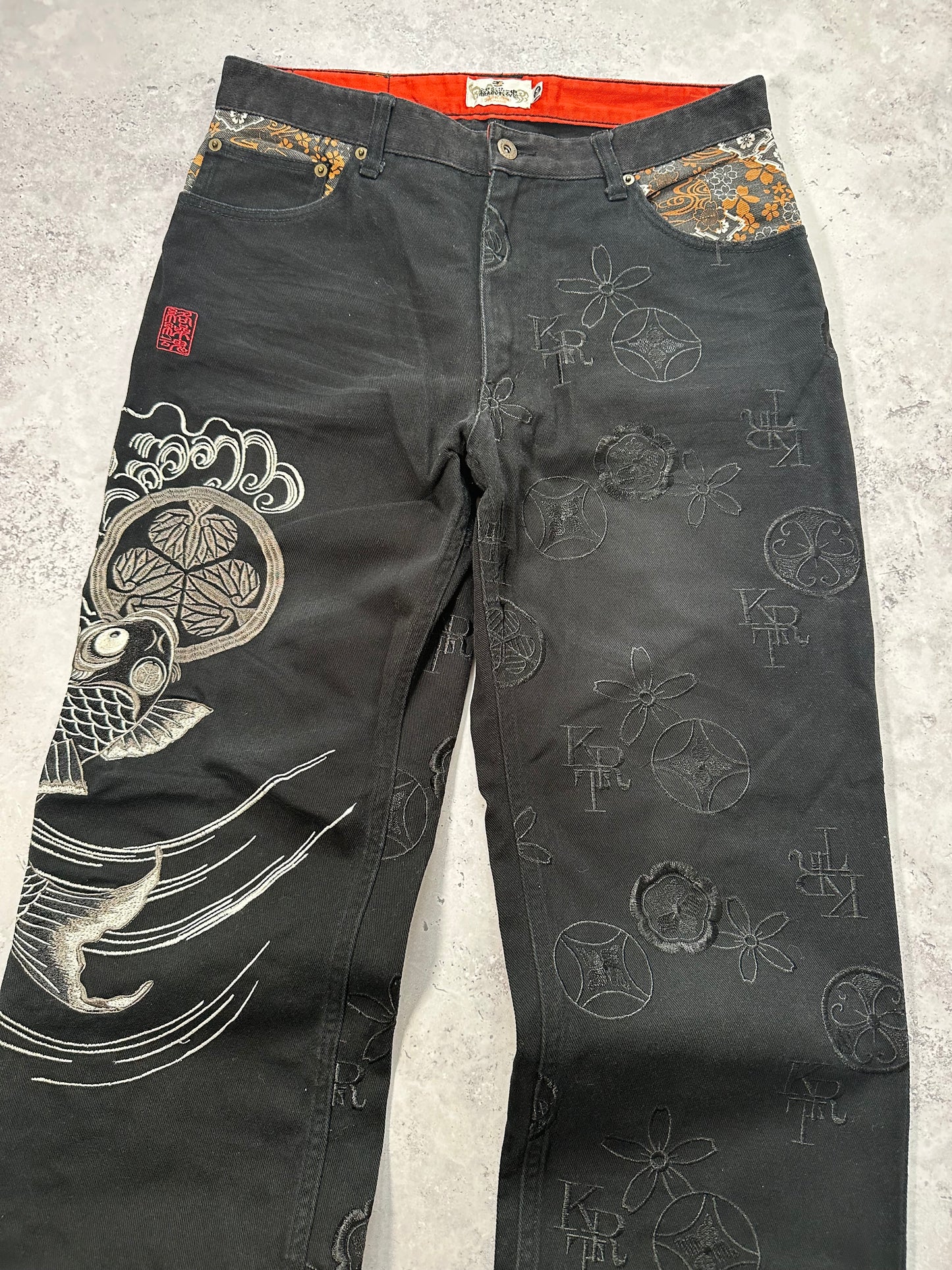 Karakuri Tamashii Japanese Embroidered Denim Jeans