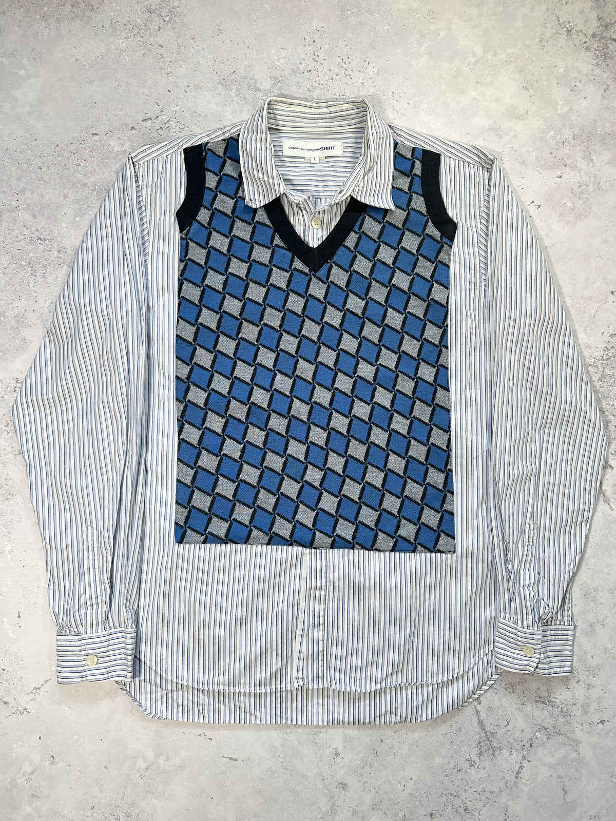 Comme des Garçons Shirt Argyle Knit Panel Striped Longsleeve Shirt (L)