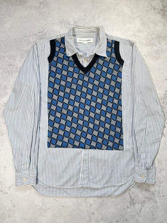 Comme des Garçons Shirt Argyle Knit Panel Striped Longsleeve Shirt (L)