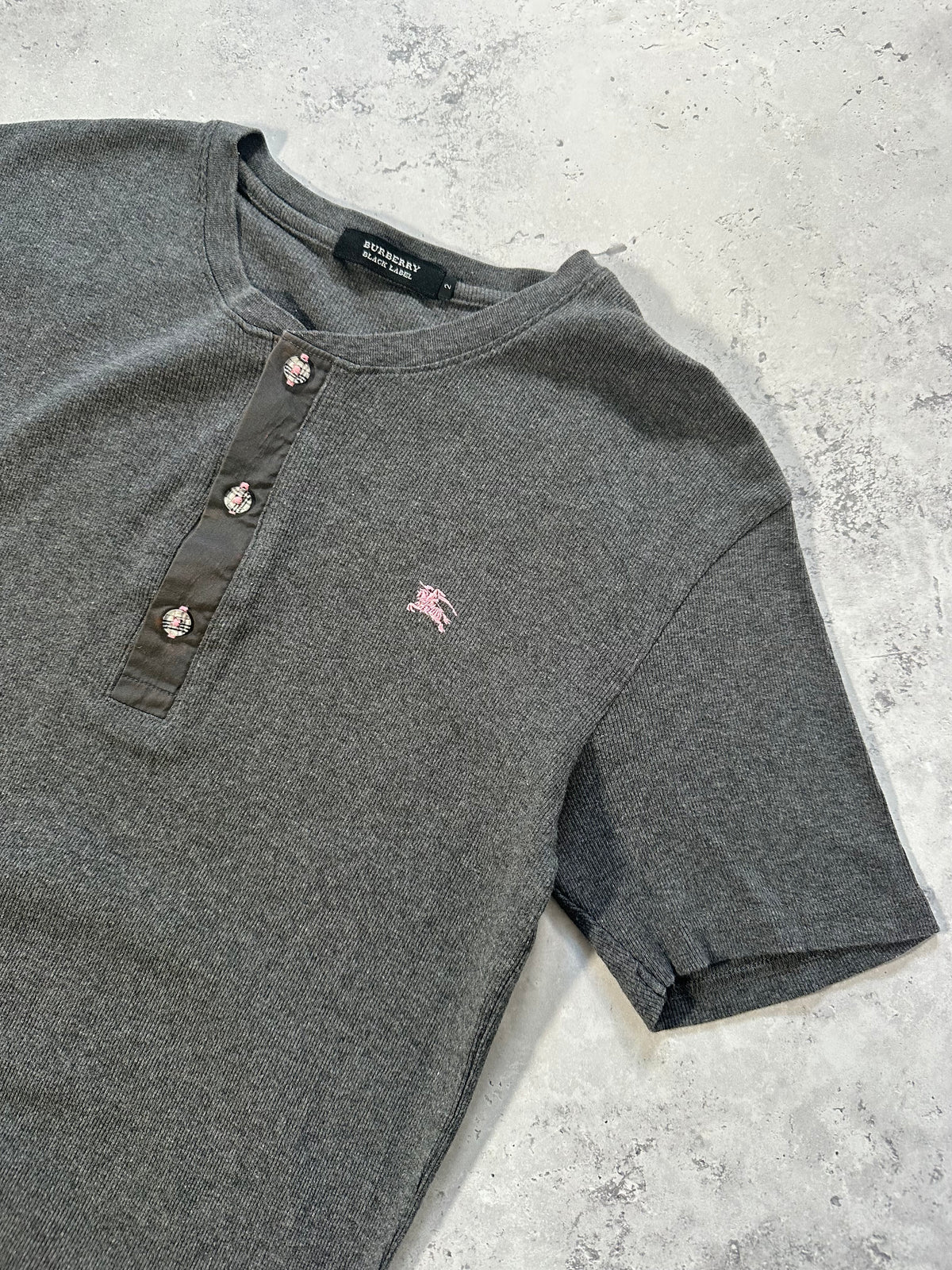 Burberry Black Label 2008 Ribbed Cotton Henley Tshirt (XS-S)