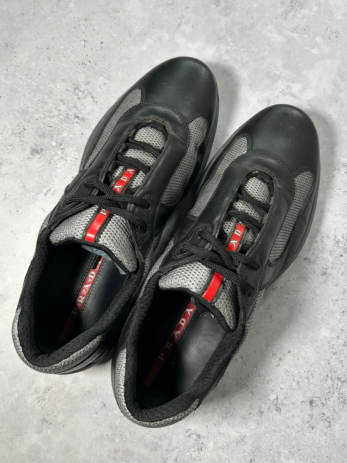 Prada Linea Rossa America’s Cup Leather & Mesh Sneakers in Black 
(UK8-8.5/EU42.5/US9-9.5)