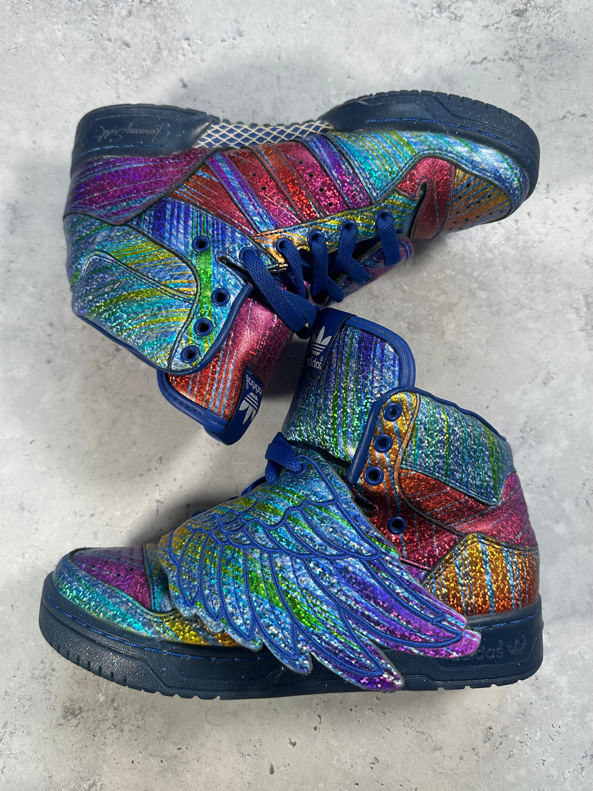 Adidas x Jeremy Scott 2012 JS Wings Iridescent Rainbow Foil Sneakers