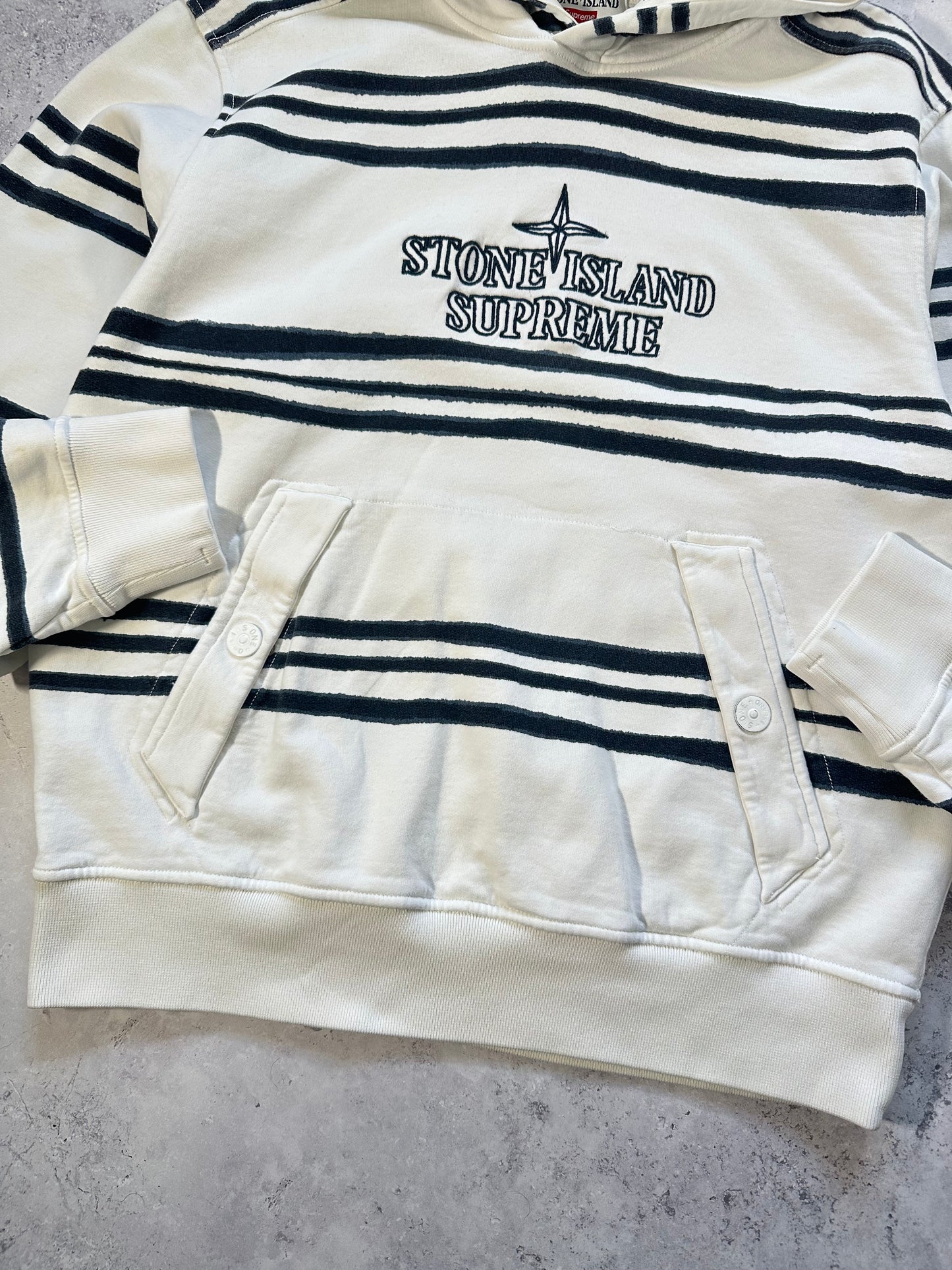Stone Island x Supreme 2020 Striped Pullover Hoodie (M)