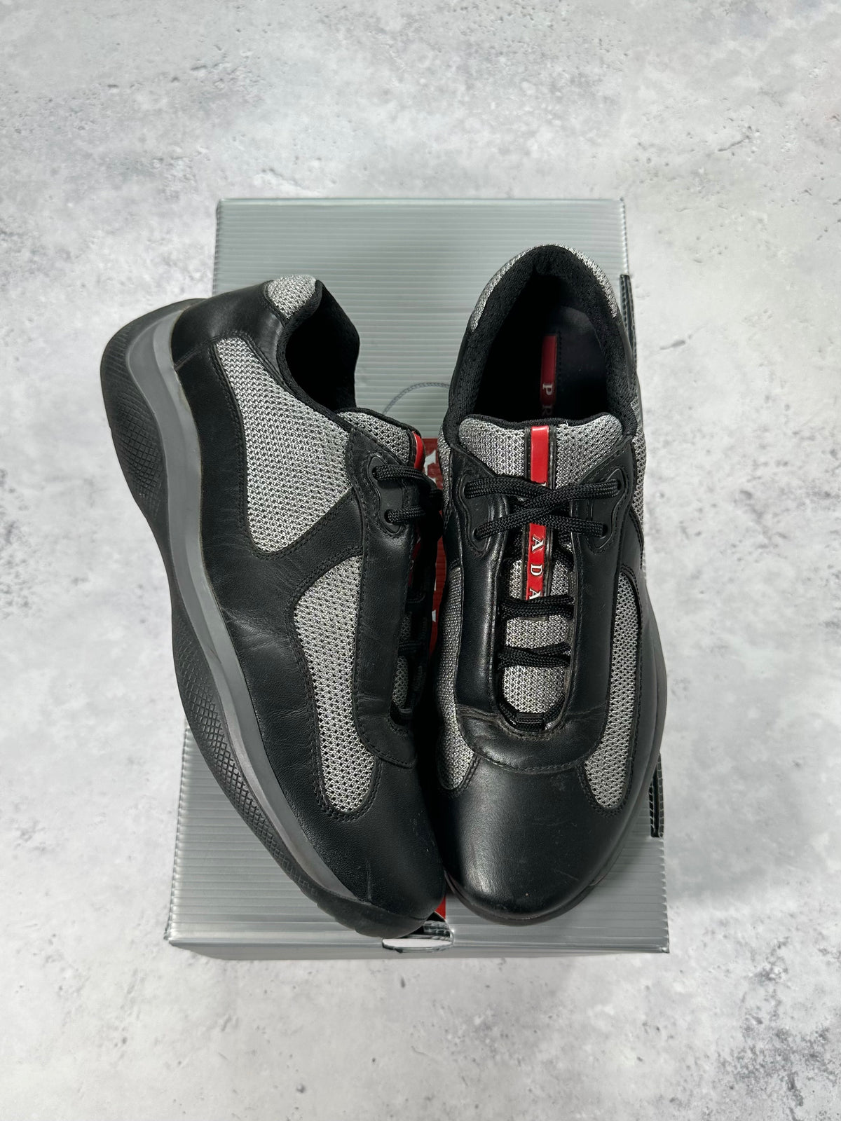 Prada Linea Rossa America’s Cup Leather & Mesh Sneakers in Black 
(UK8-8.5/EU42.5/US9-9.5)