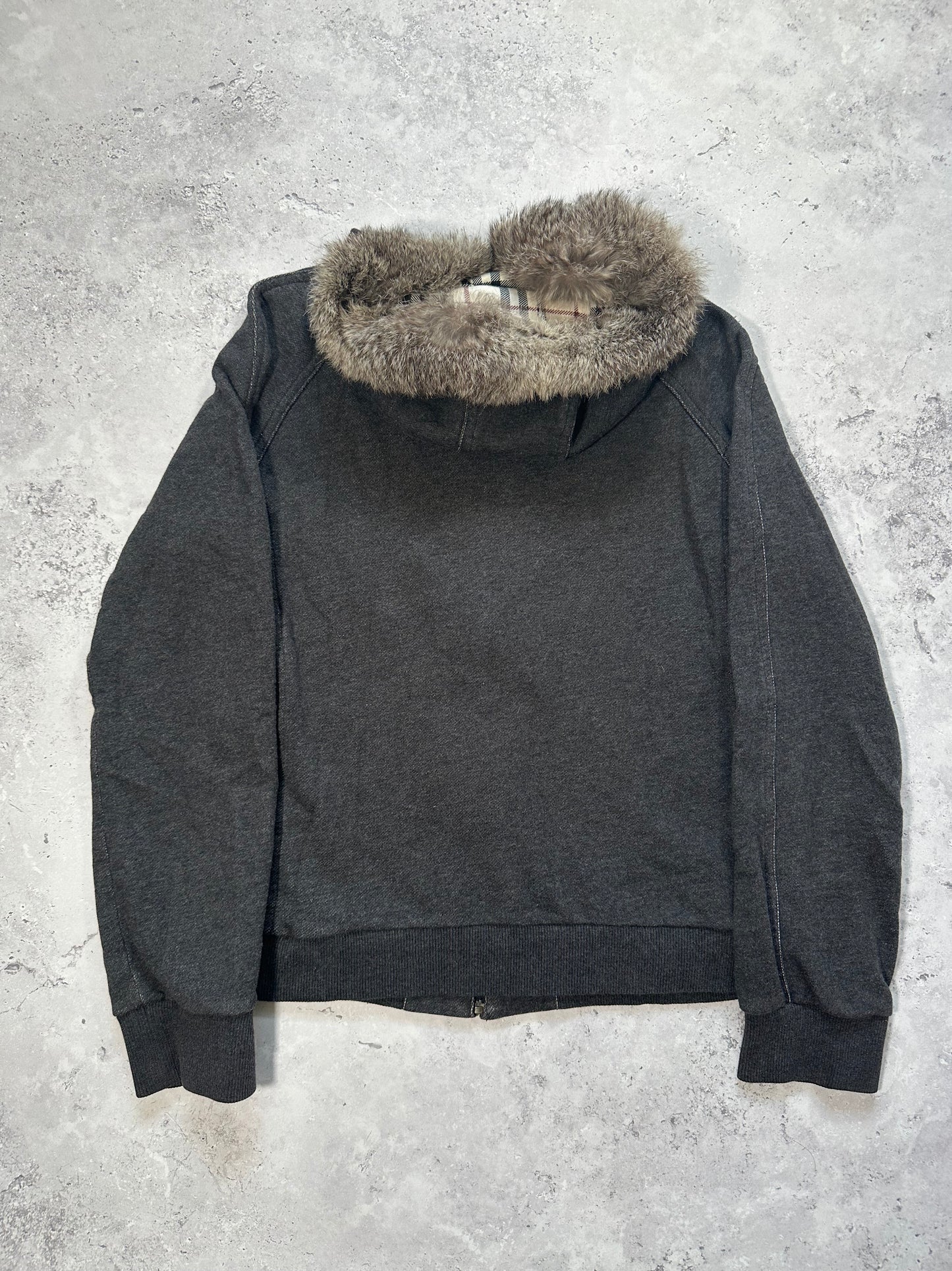 Burberry Black Label 2007 Fur Hood Zip Hoodie (S)