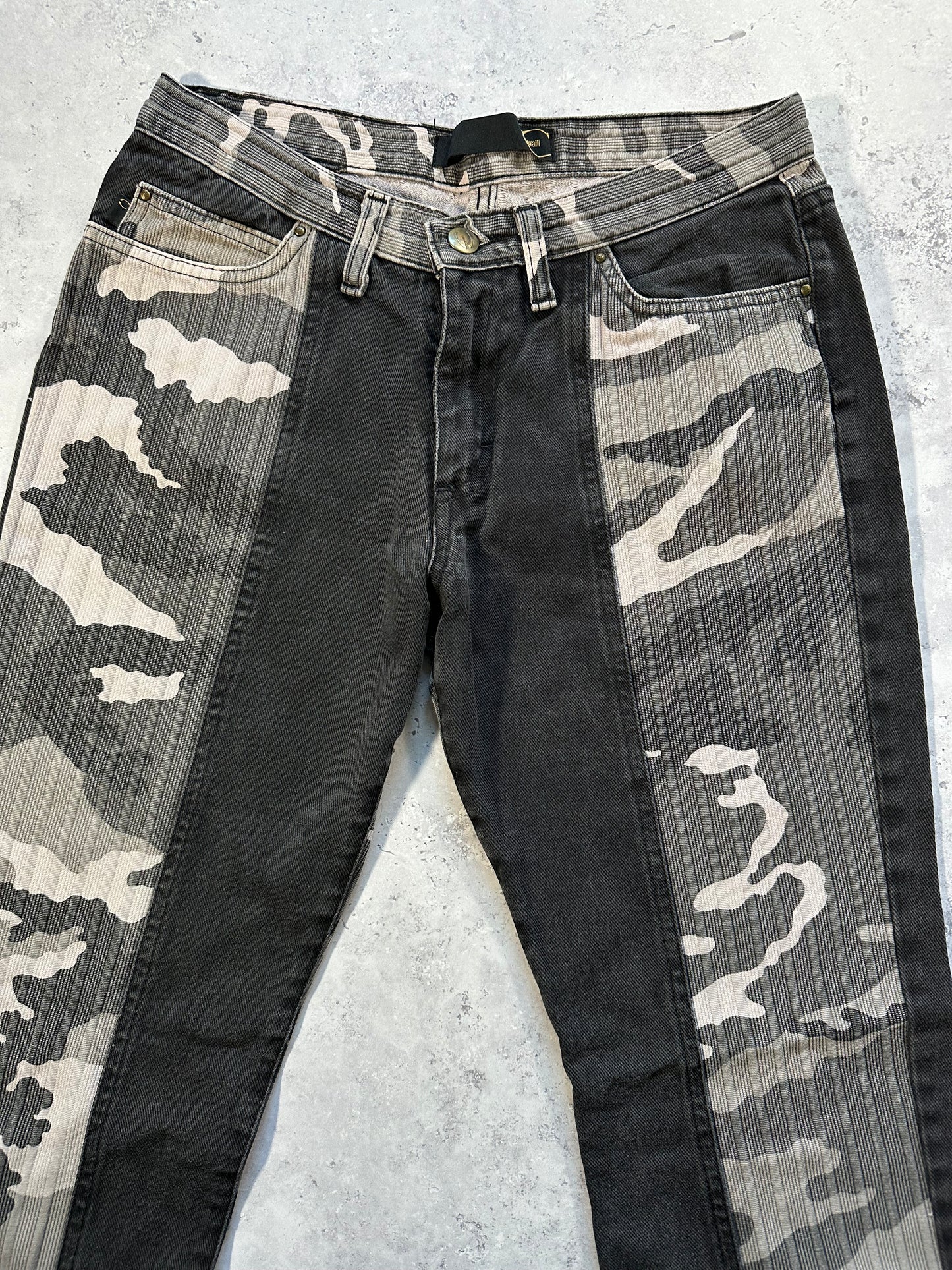 Roberto Cavalli 2005 Split Camo Flared Bootcut Jeans (W28 L30)