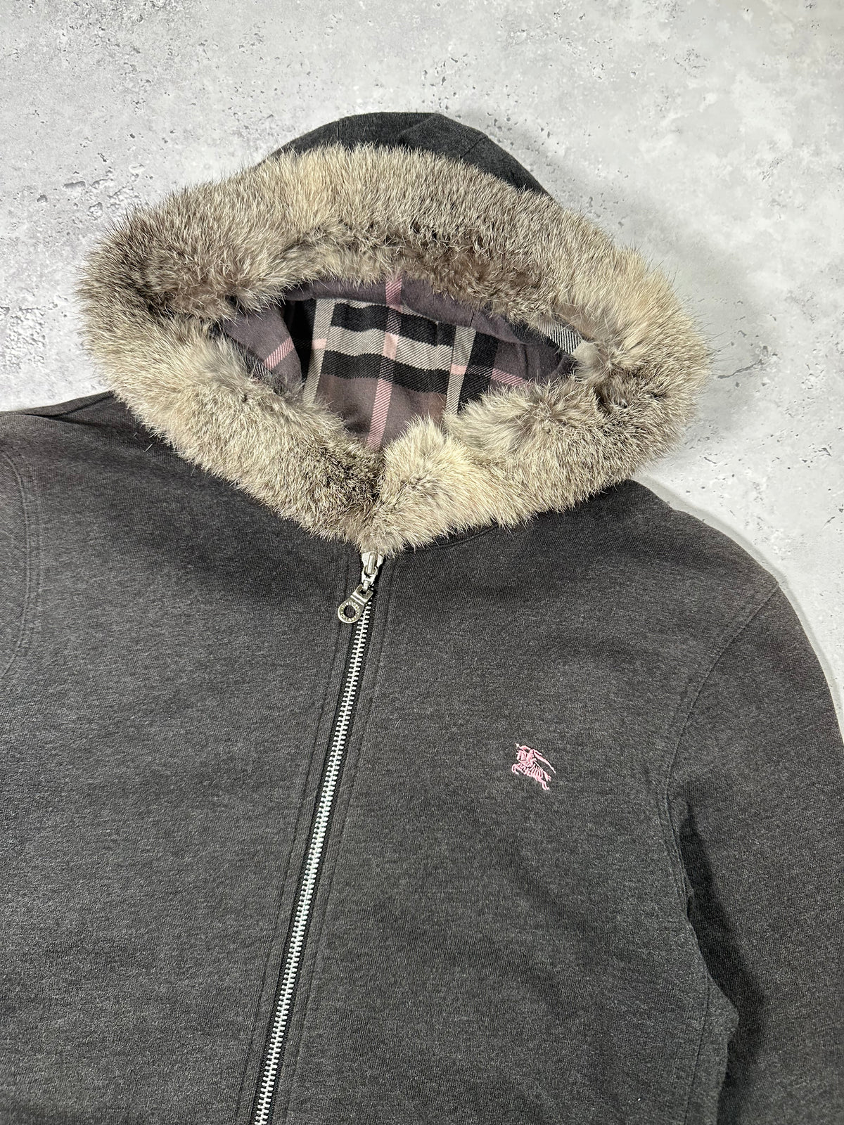 Burberry Black Label 2006 Fur Hood Zip Hoodie (S)