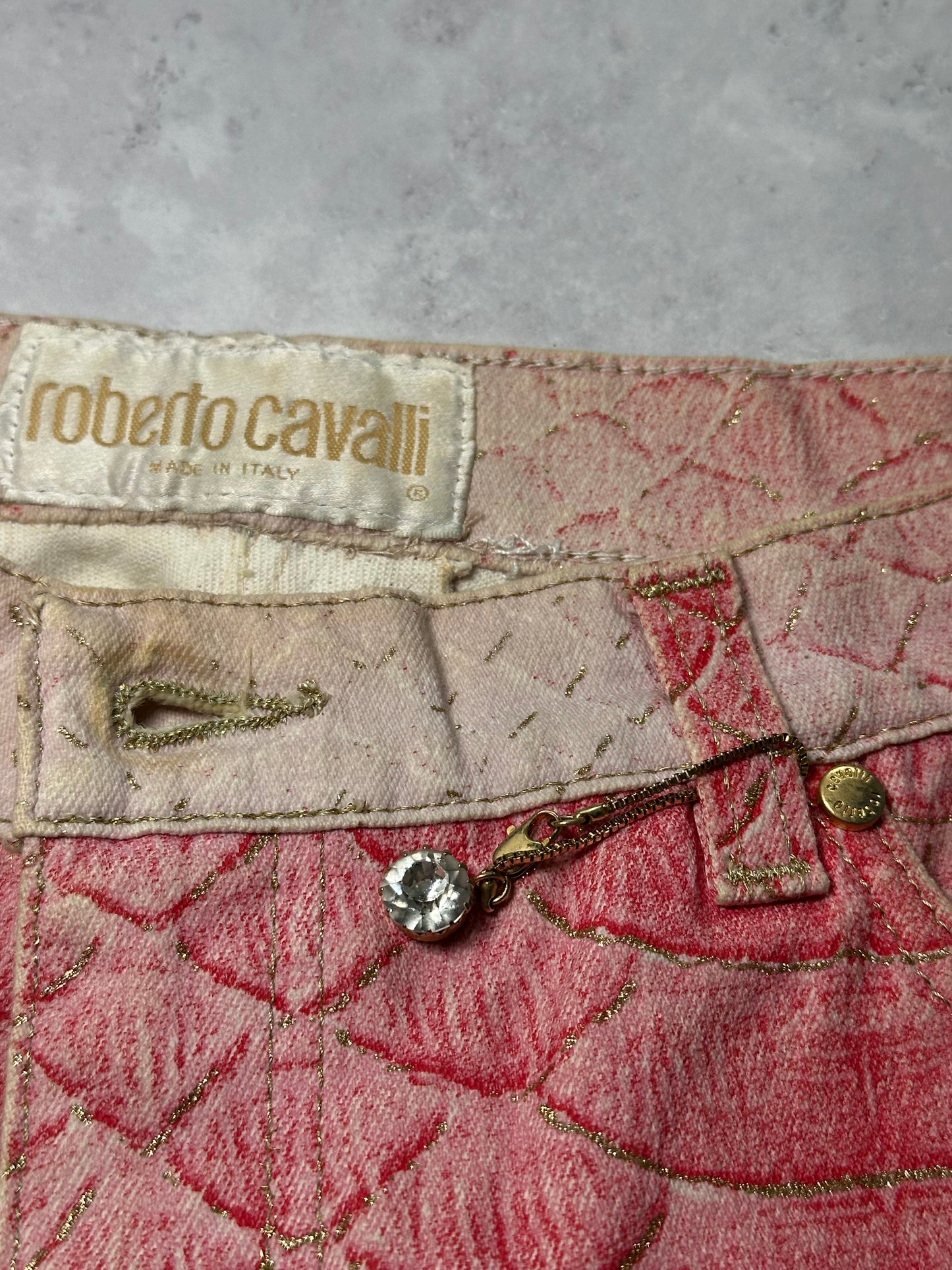 Roberto Cavalli S/S1999 Pink Python Glittered Swarovski Jeans (W29 L32)