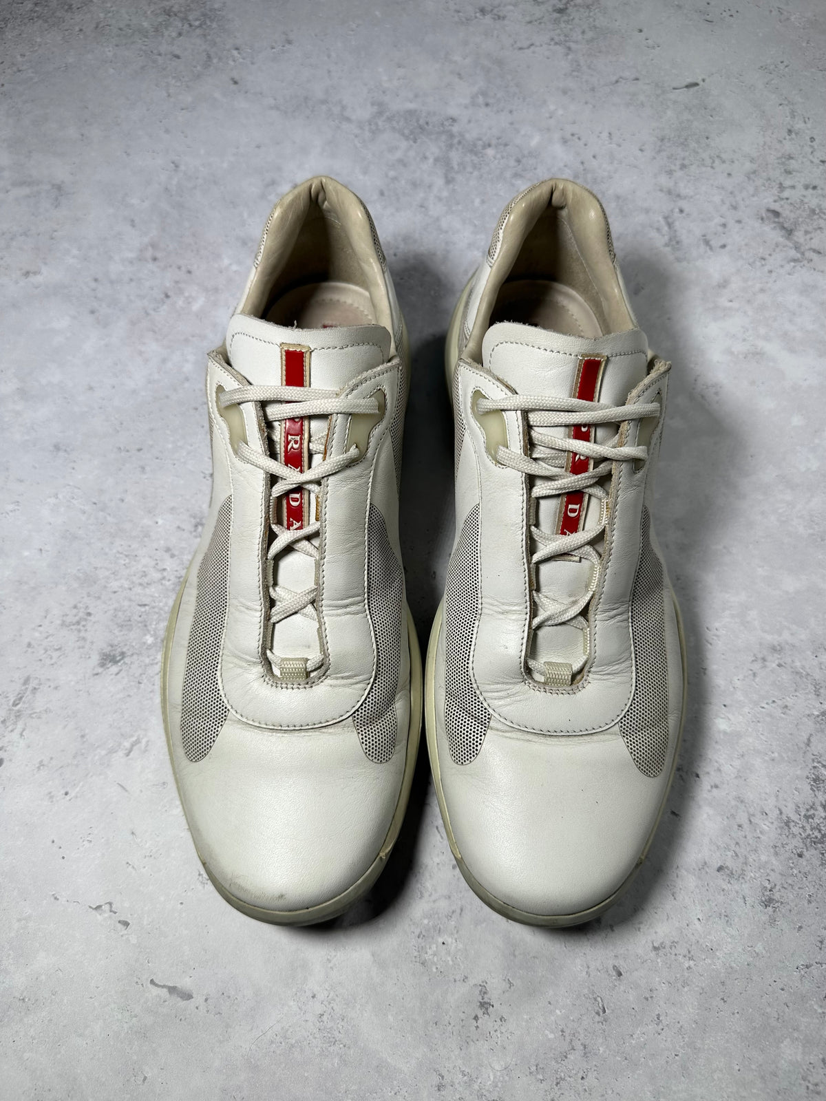 Prada Linea Rossa America’s Cup Sneakers in White & Cream (tagged UK9 fits UK10-11/EU 44-45/US 11-12)