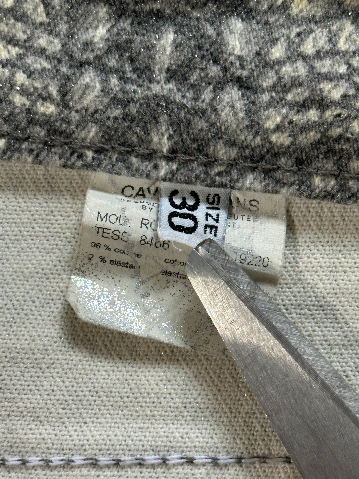 Roberto Cavalli 2003 Crocodile Print Glittered Straight Leg Jeans (W28” L32”)