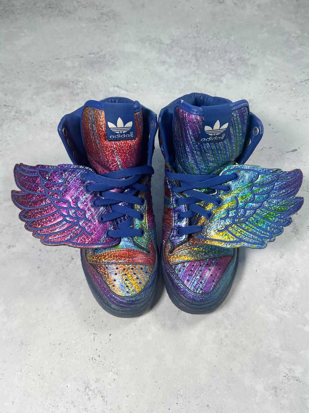 Adidas x Jeremy Scott 2012 JS Wings Iridescent Rainbow Foil Sneakers