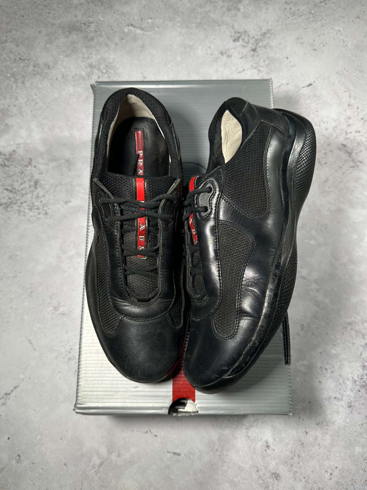 Prada Linea Rossa America’s Cup Sneakers in Black (fits UK8/EU42/ US9. Insole measures 27.5cm)