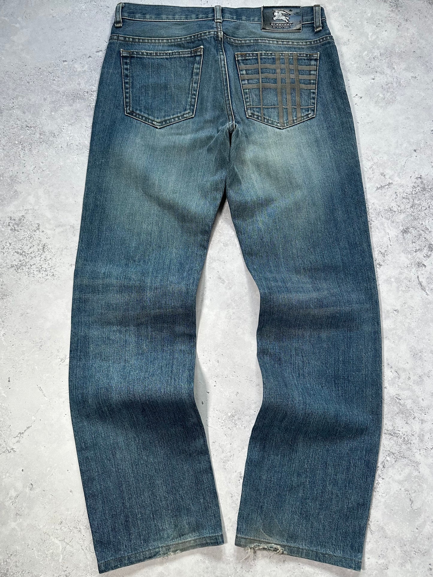 Burberry Black Label 2008 Embroidered Pocket Check Jeans (W29”/73cm)
