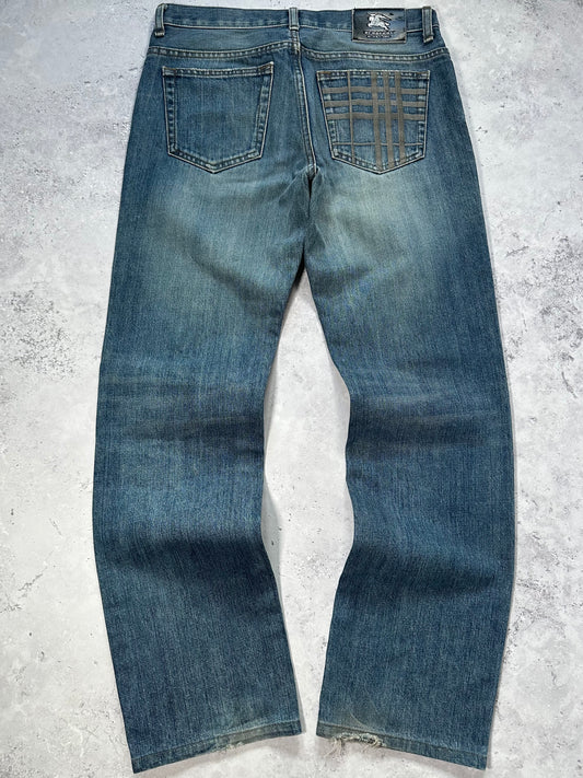 Burberry Black Label 2008 Embroidered Pocket Check Jeans (W29”/73cm)