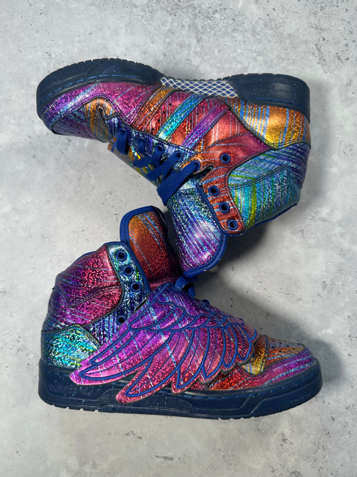 Adidas x Jeremy Scott 2012 JS Wings Iridescent Rainbow Foil Sneakers