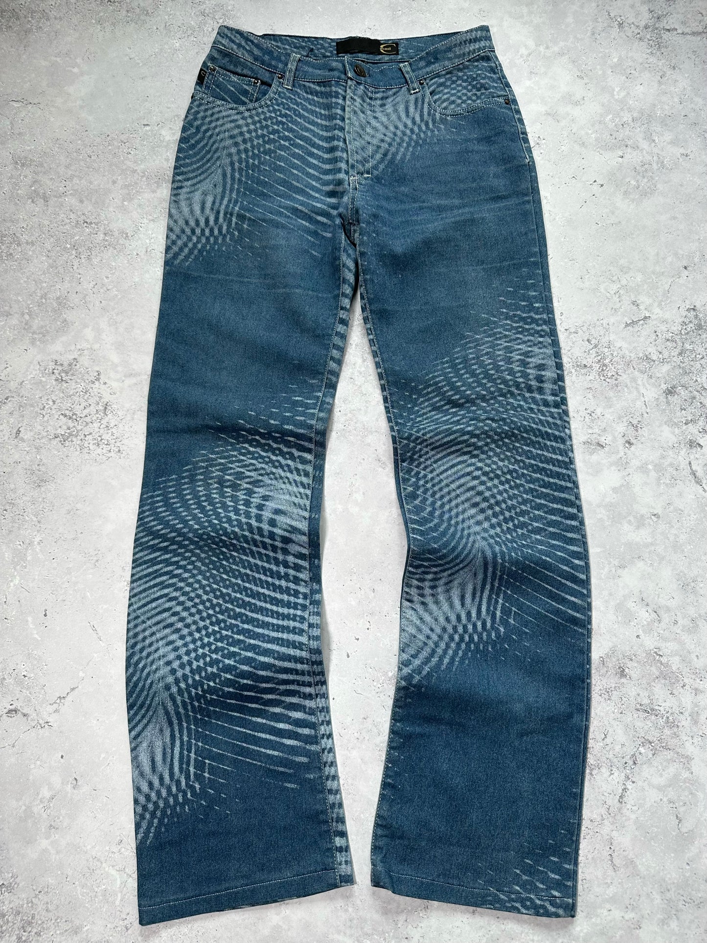 Roberto Cavalli 2006 Optical Wave Bleached Straight Fit Jeans