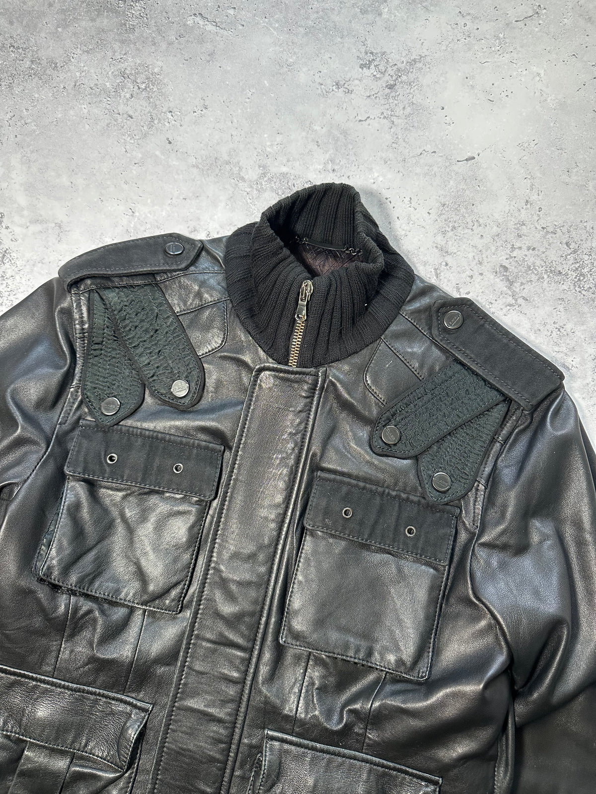 Roberto Cavalli 2000s Leather Utility Jacket (IT52, fits men’s Medium to Small)