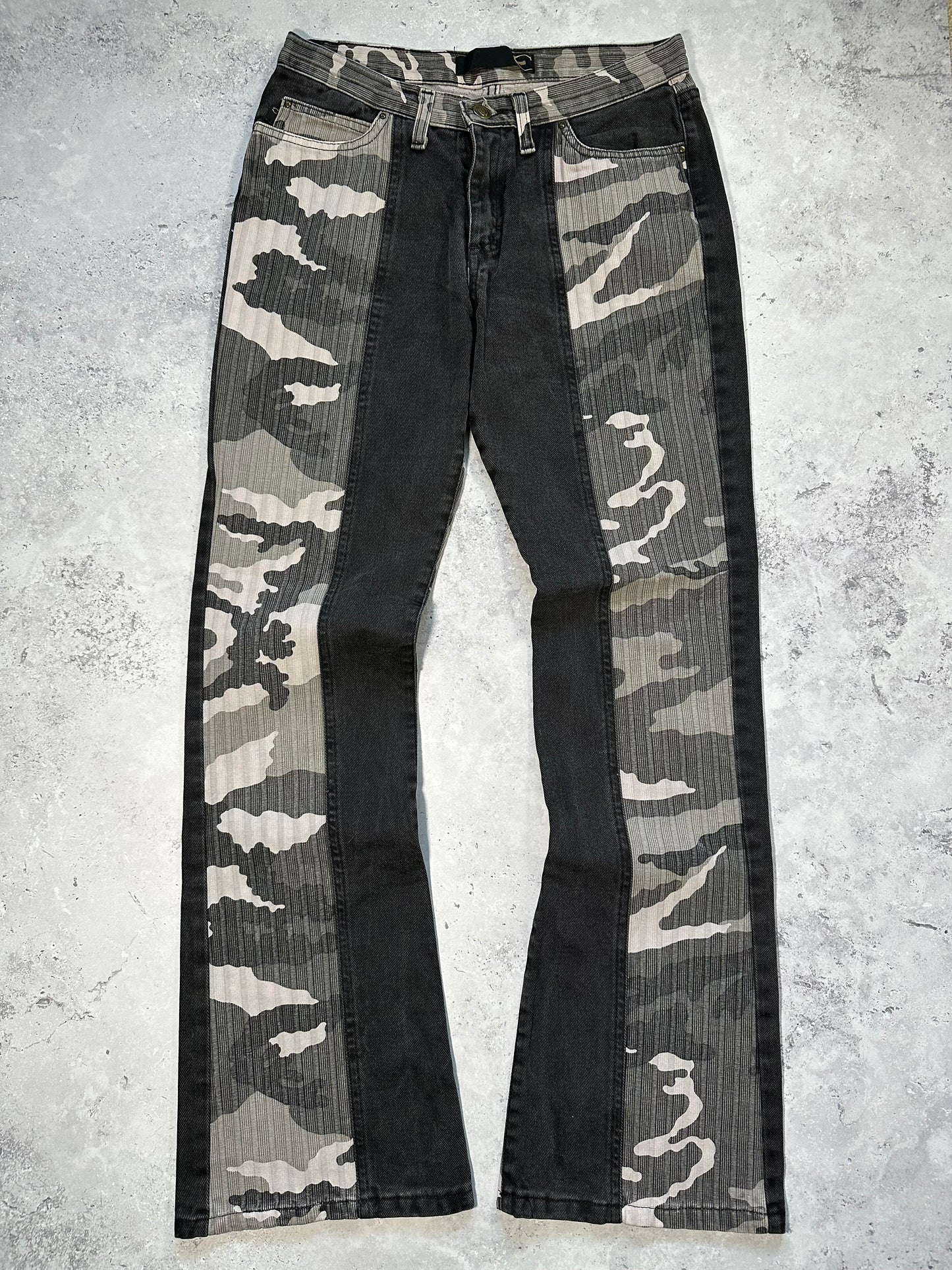 Roberto Cavalli 2005 Split Camo Flared Bootcut Jeans (W28 L30)