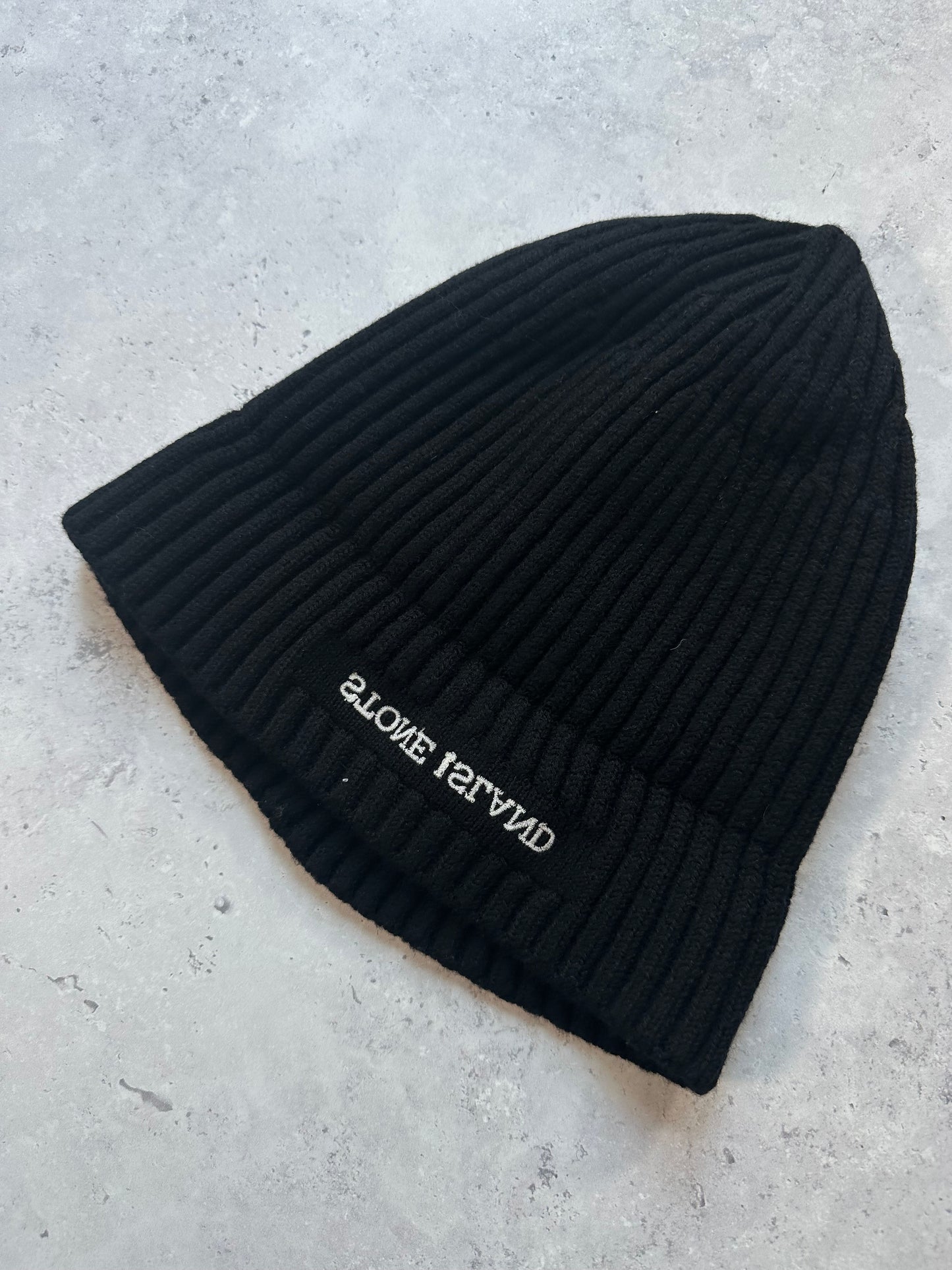 Stone Island 2005 Embroidered Spell Out Ribbed Beanie by Paul Harvey