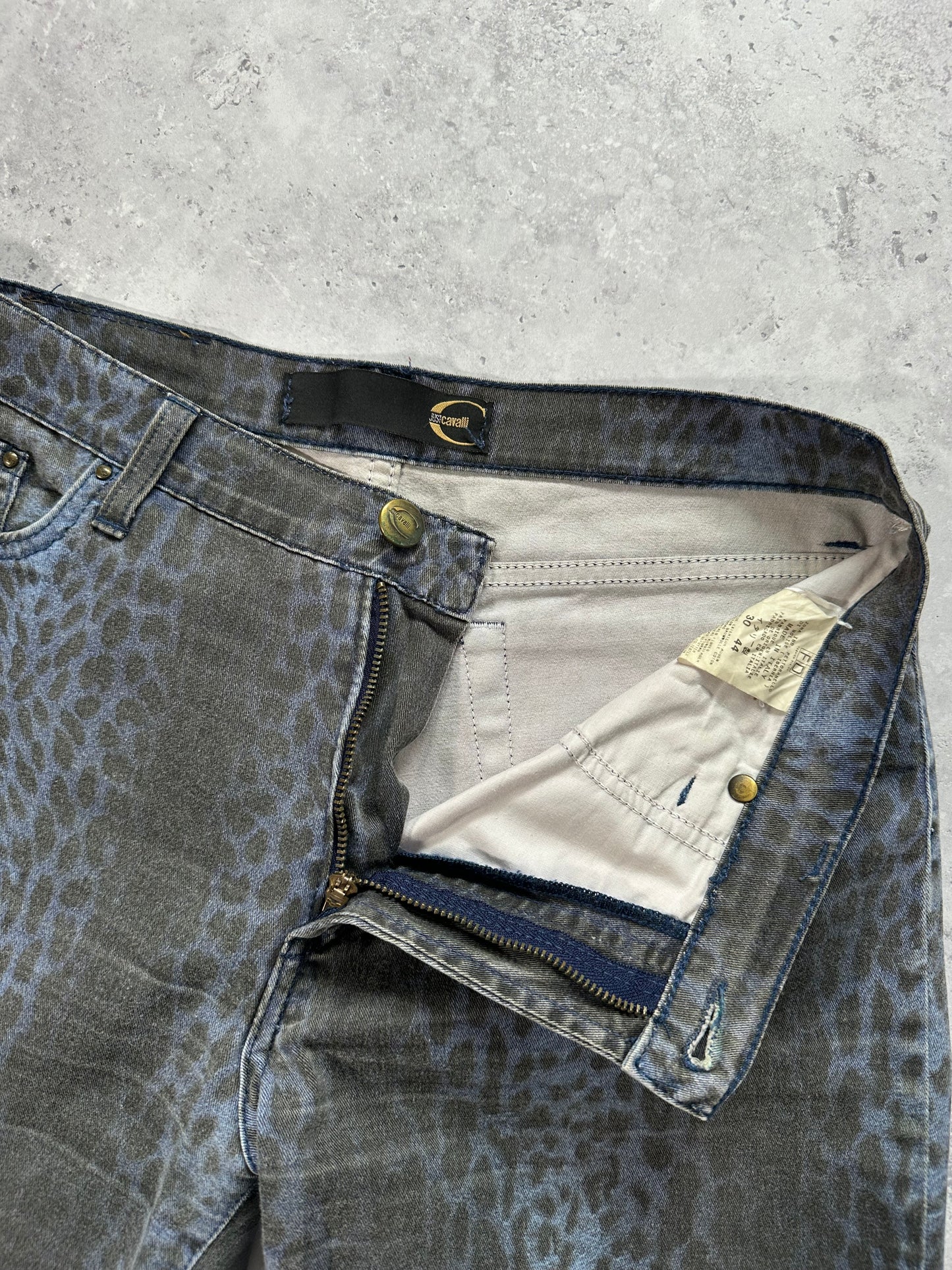 Roberto Cavalli 2003 Animal Print Straight Leg Jeans