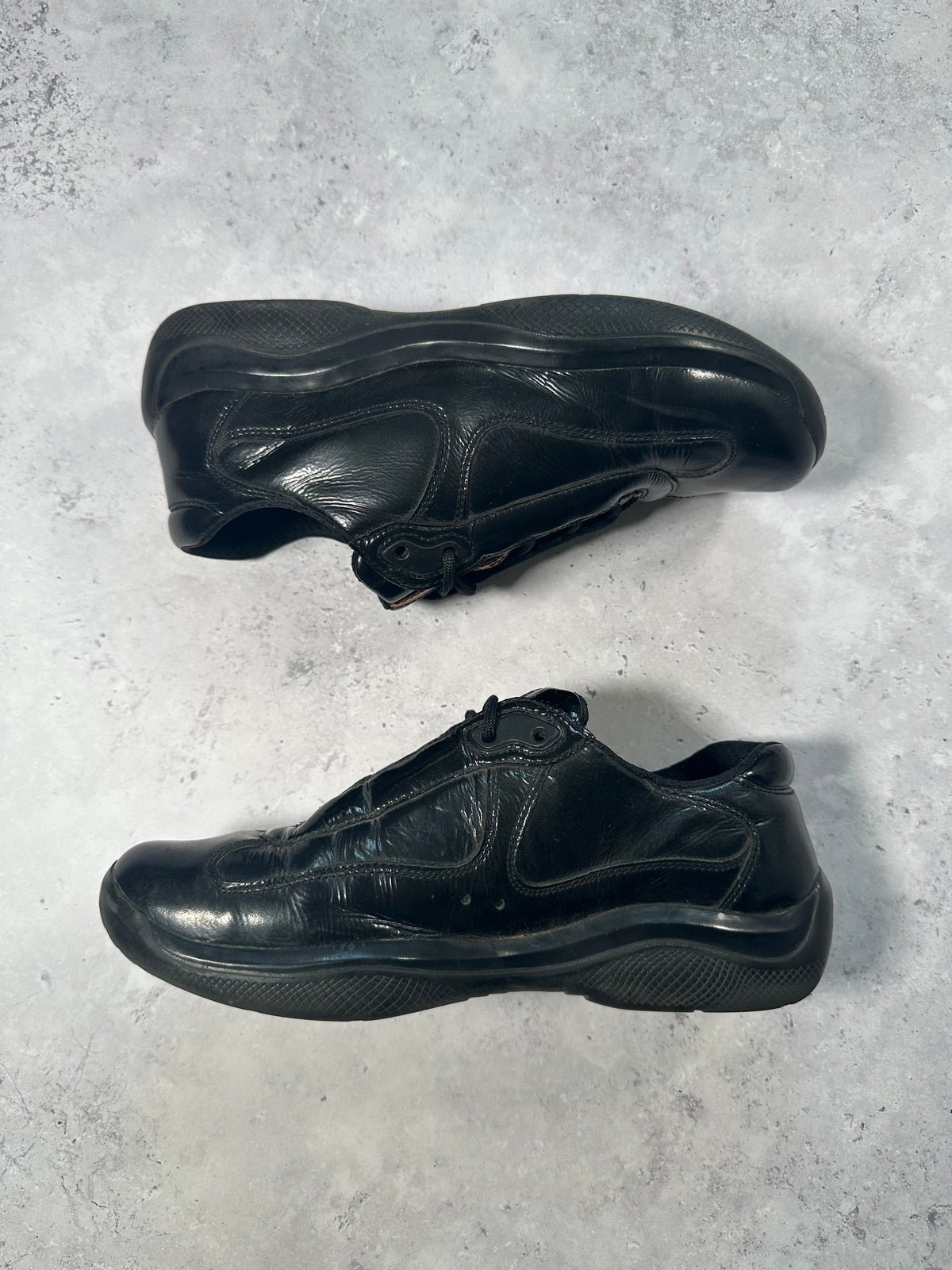 Prada Linea Rossa America’s Cup Full Leather Sneakers in Patent Black (UK5-5.5/EU38-38.5/ US6-6.5)