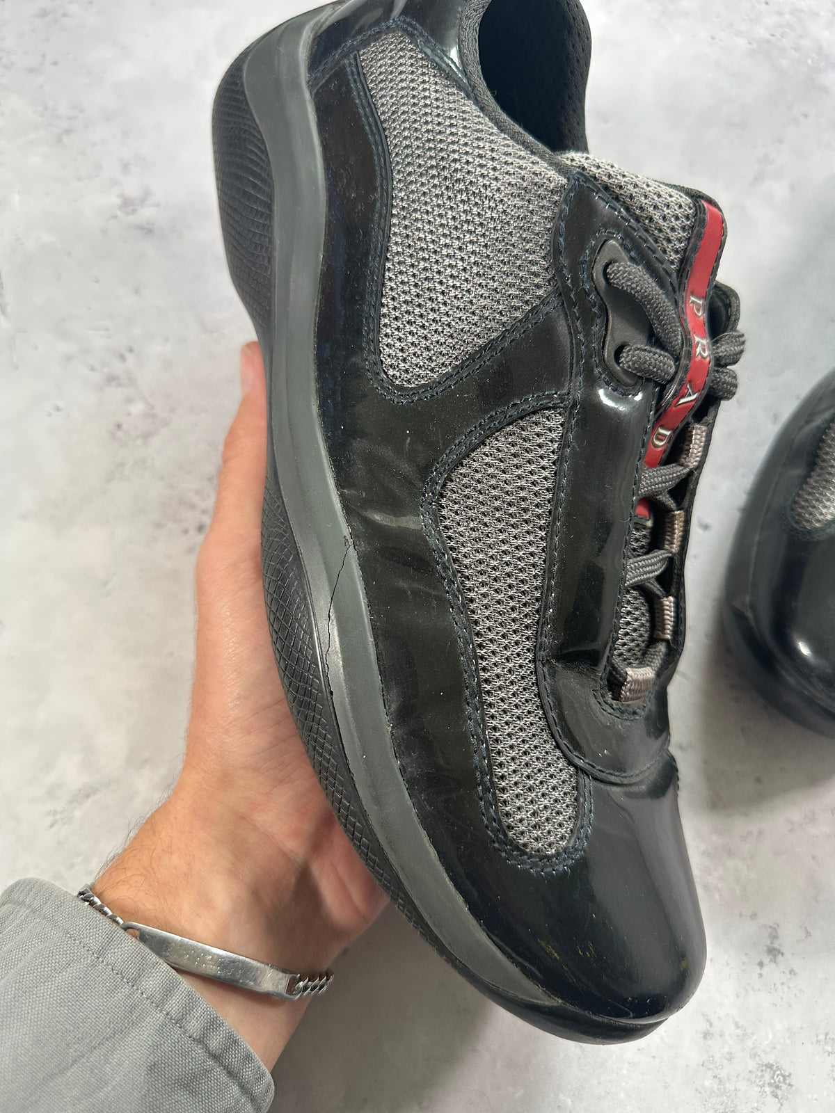 Prada Linea Rossa America’s Cup Sneakers in Patent Black (UK7-7.5/EU40-40.5/ US8-8.5)