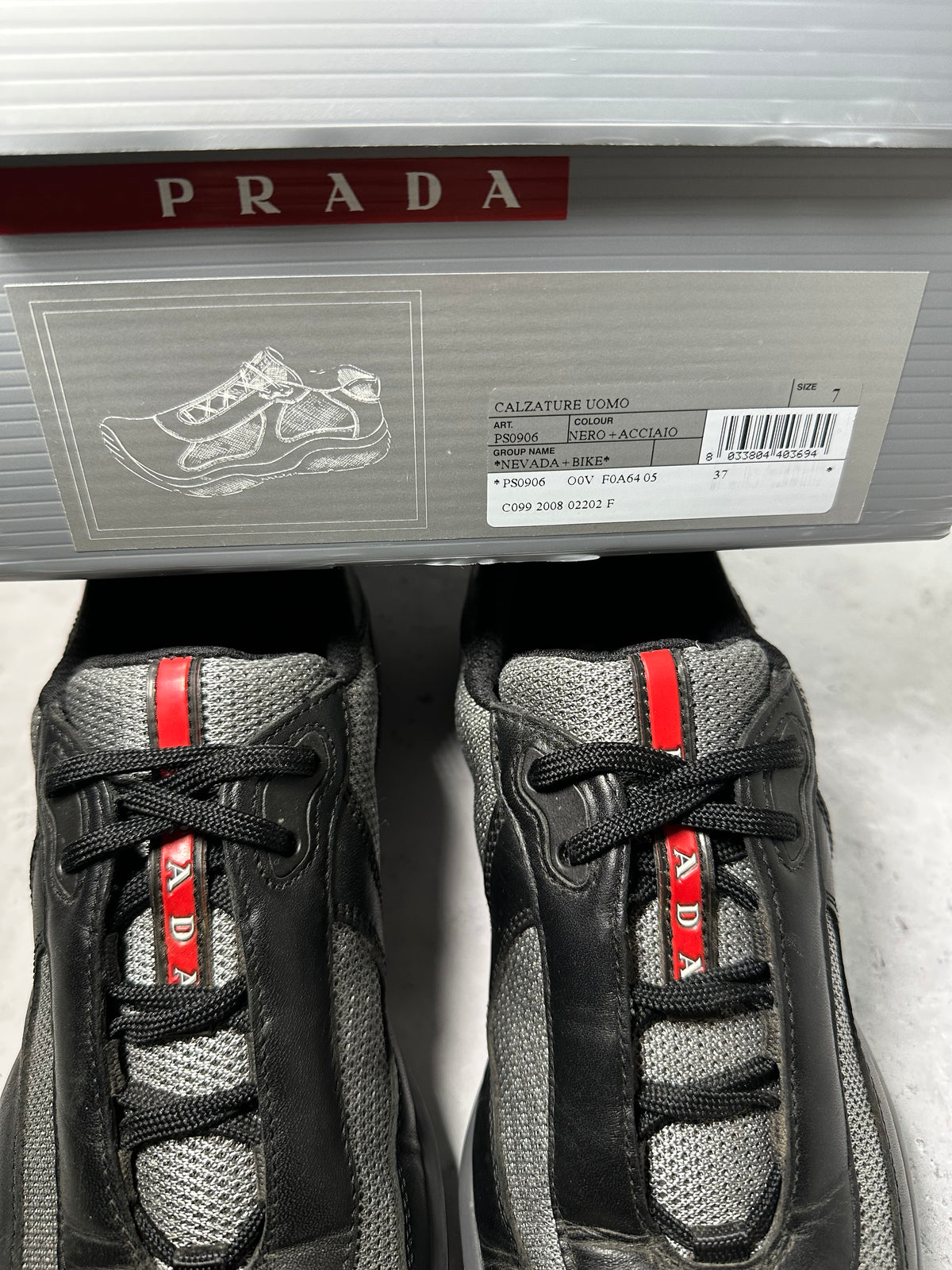 Prada Linea Rossa America’s Cup Leather & Mesh Sneakers in Black 
(UK8-8.5/EU42.5/US9-9.5)