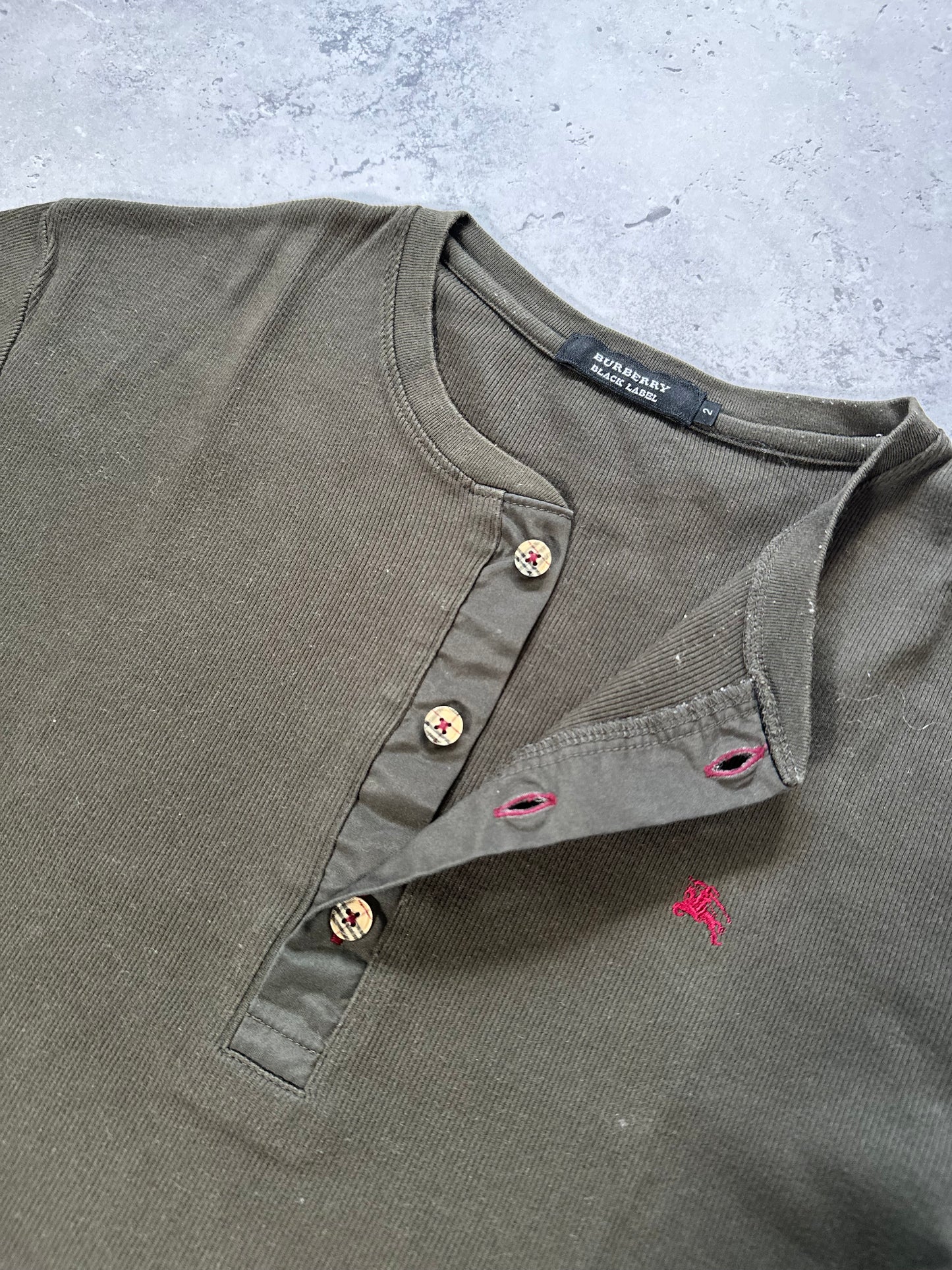 Burberry Black Label Ribbed Cotton Henley T-Shirt (S)