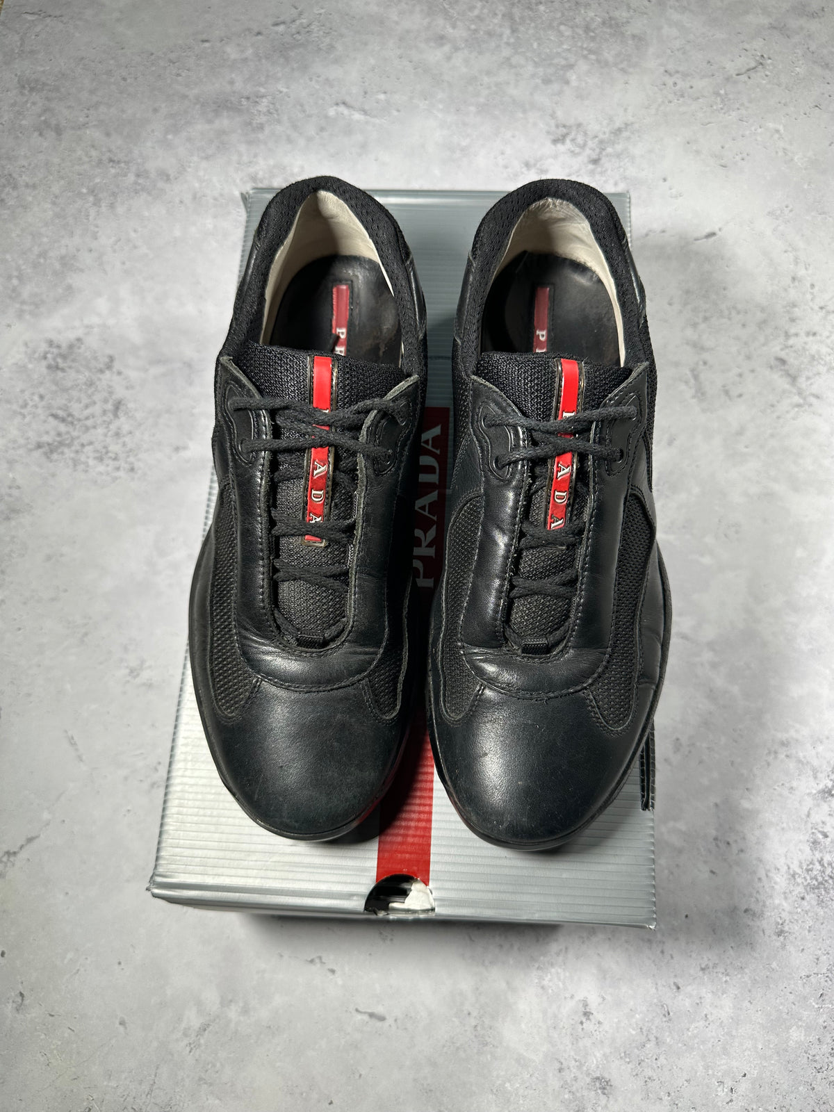 Prada Linea Rossa America’s Cup Sneakers in Black (fits UK8/EU42/ US9. Insole measures 27.5cm)