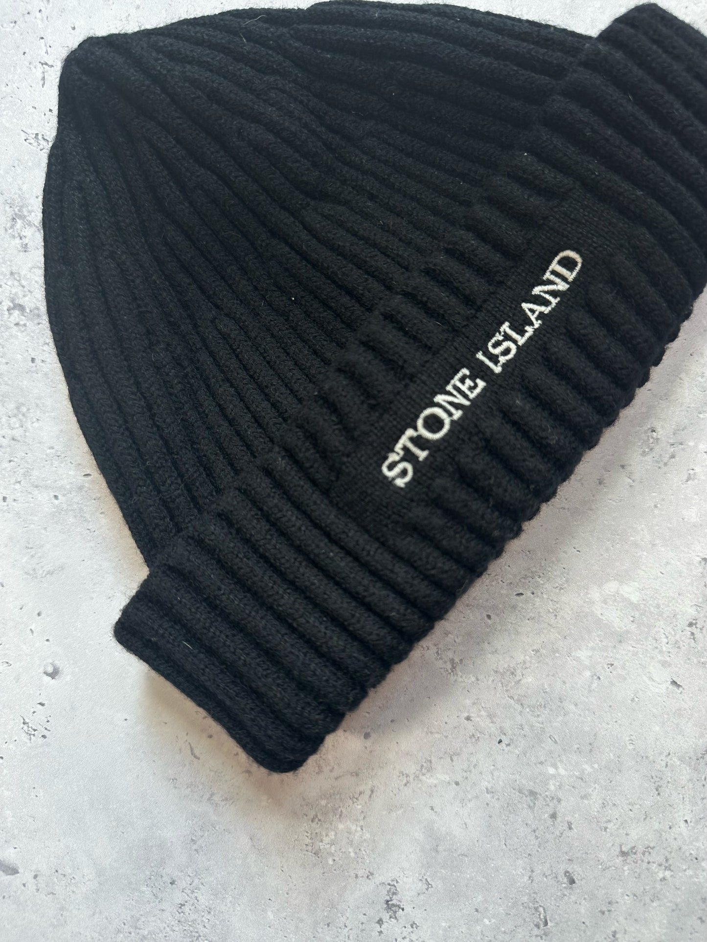 Stone Island 2005 Embroidered Spell Out Ribbed Beanie by Paul Harvey