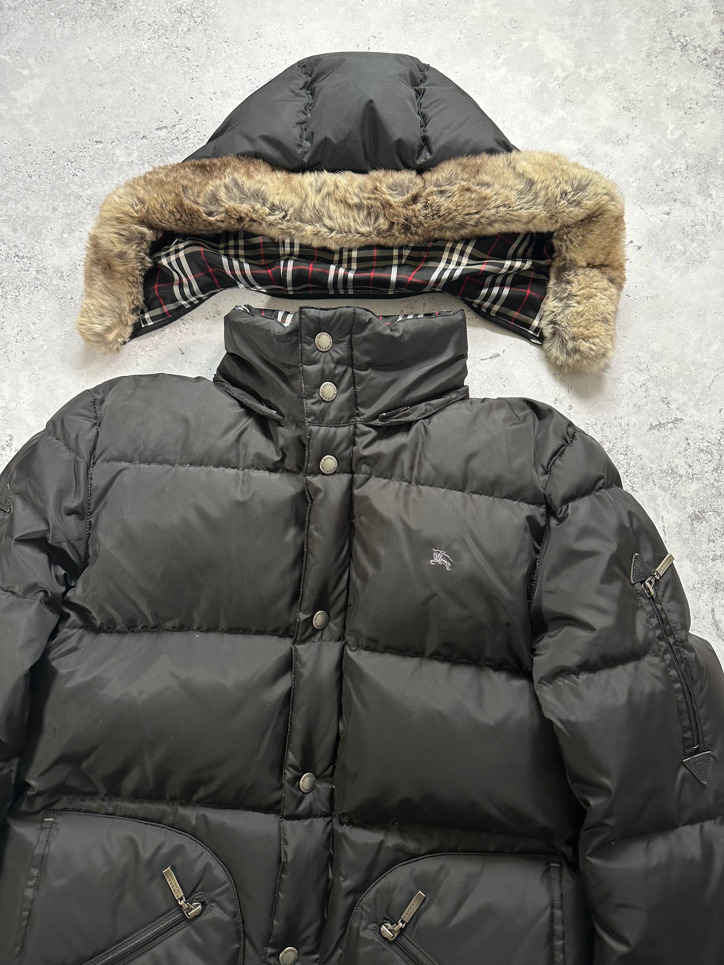 Burberry Black Label 2007 Fur Hood Down Puffer Jacket (M)