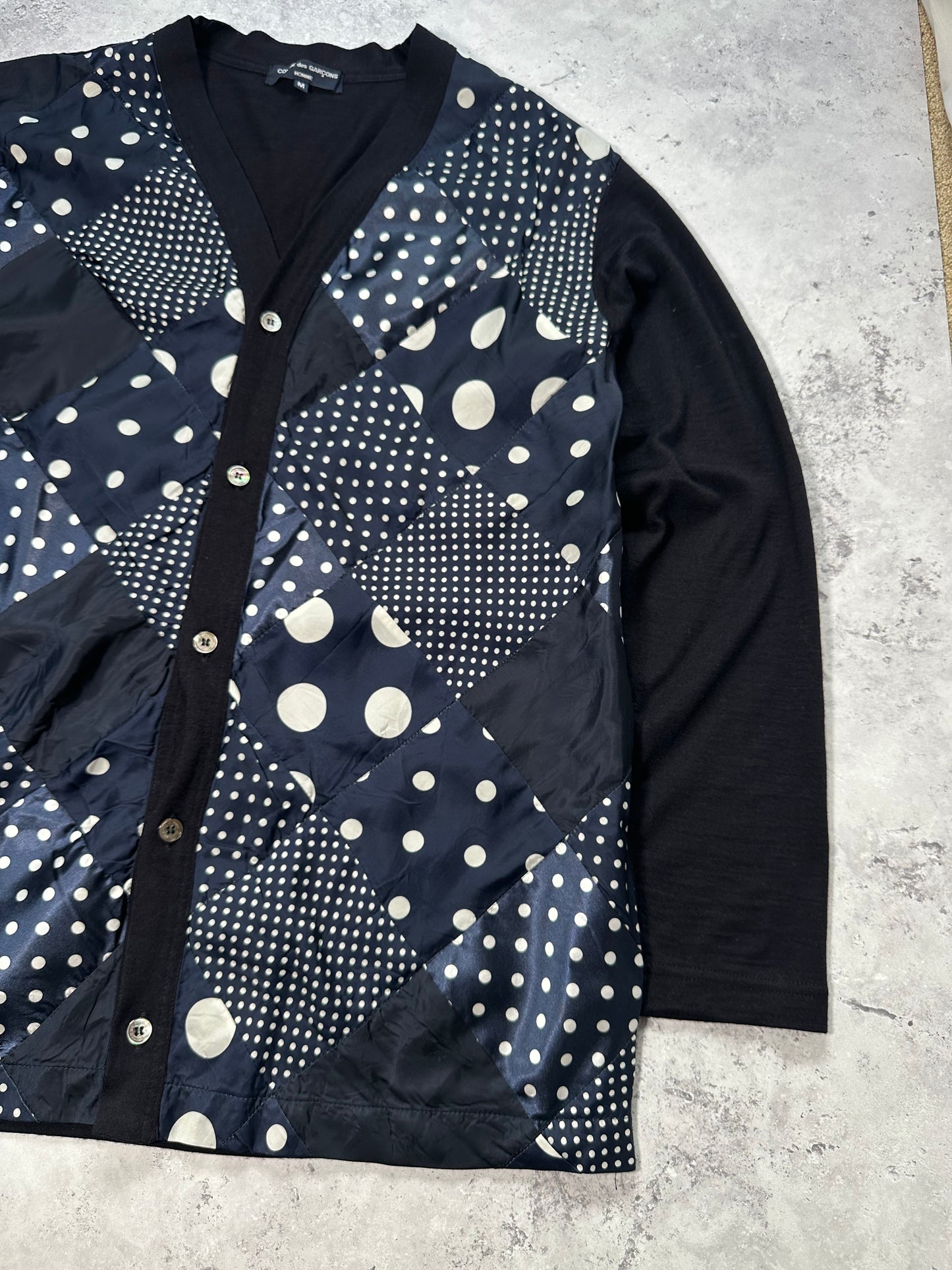Comme des Garçons Homme AD2015 Polkadot Diamond Patchwork Cardigan