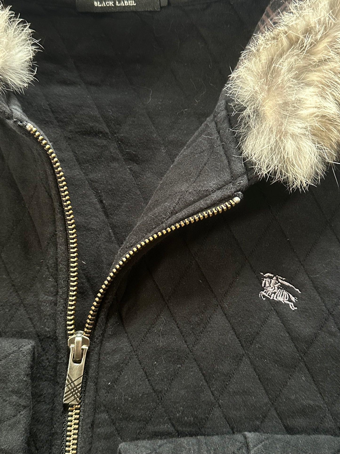 Burberry Black Label 2007 Diamond Stitch Fur Hood Zip Hoodie (M)