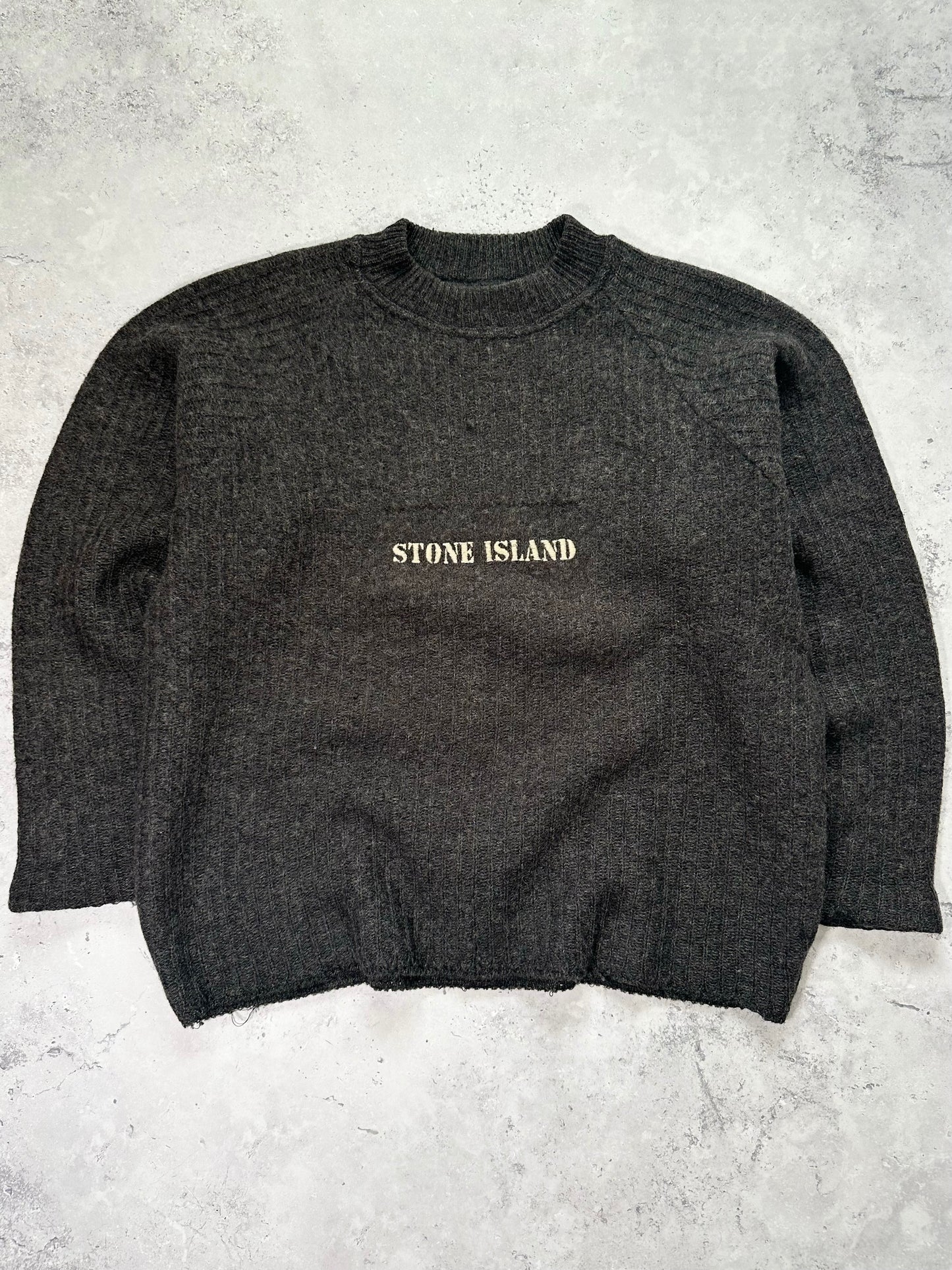 Stone Island AW1986 Embroidered Spellout Wool Jumper (XL)