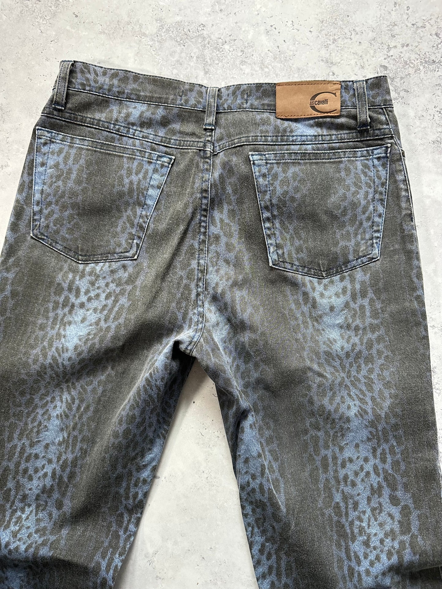 Roberto Cavalli 2003 Animal Print Straight Leg Jeans