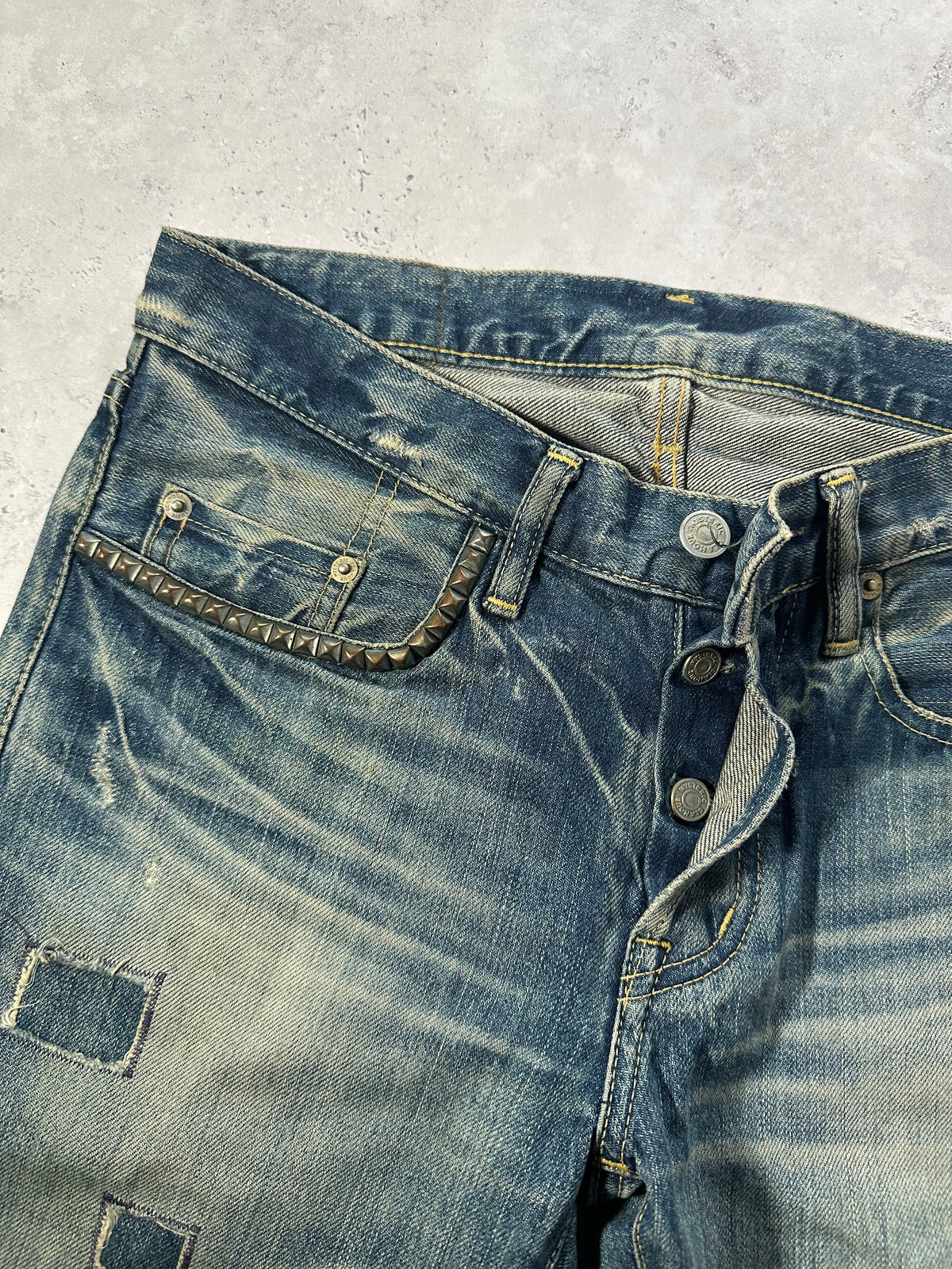 Hysteric Glamour 2000’s Studded Selvedge Denim Jeans (Waist 28” Length 31.5”)