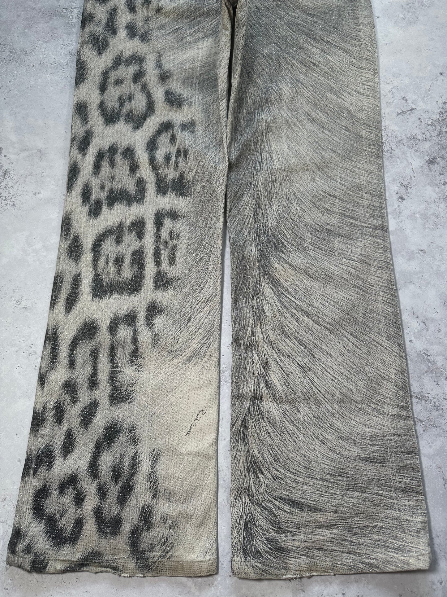 Roberto Cavalli FW2002 Leopard Print Fur Effect Trousers