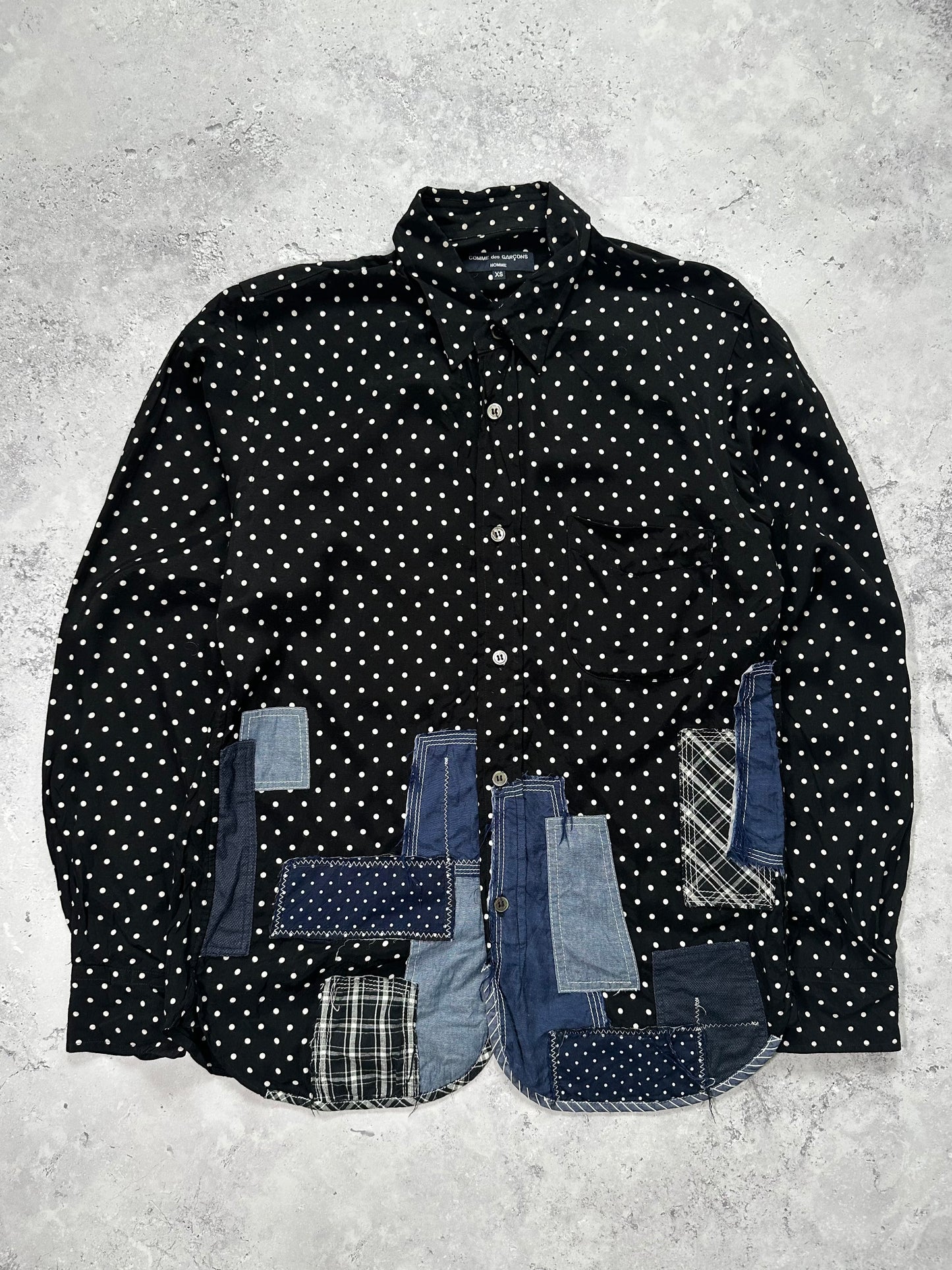 Comme des Garçons Homme AD2014 Polkadot Patchwork Longsleeve Shirt (S)