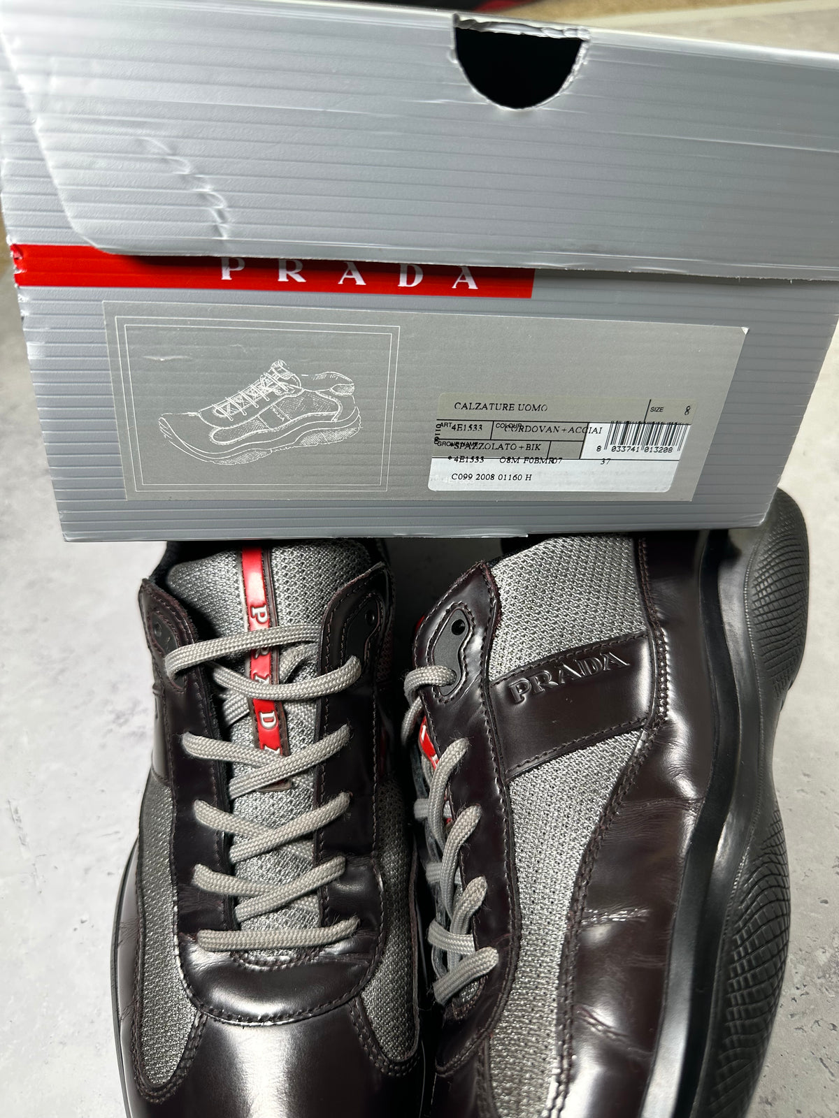 Prada Linea Rossa America’s Cup Sneakers in Patent Dark Brown (UK9-9.5/EU43-44/ US10-11)