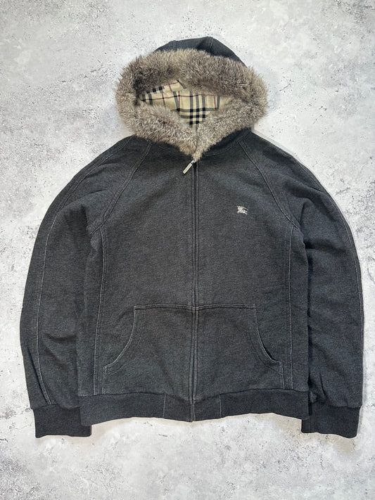 Burberry Black Label 2007 Fur Hood Zip Hoodie (S)