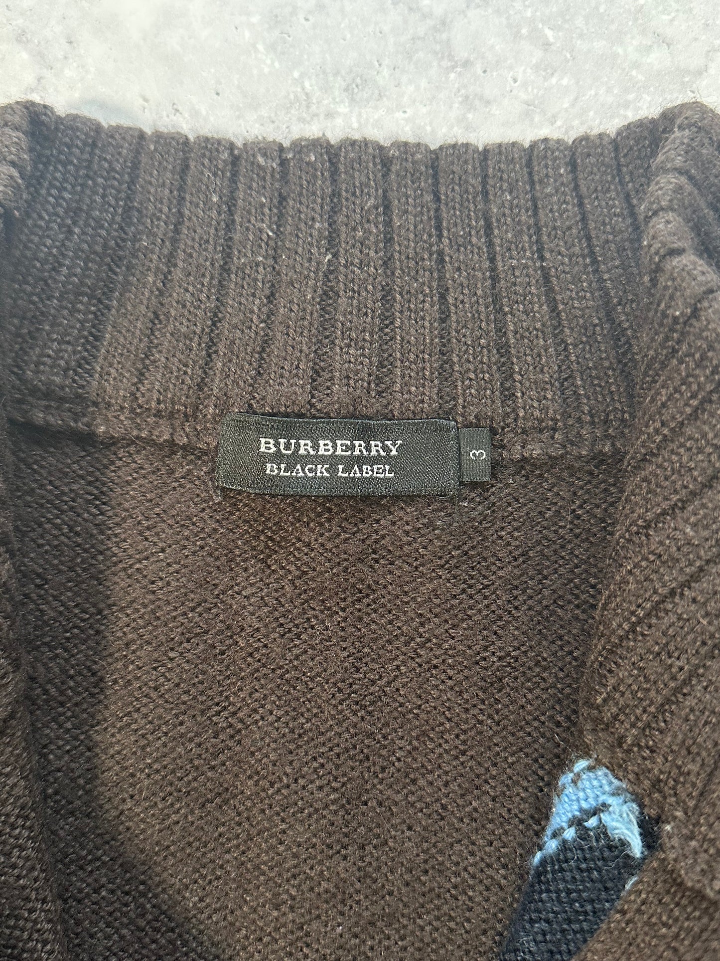 Burberry Black Label Union Jack Wool Blend Zip Knit Sweater (S)