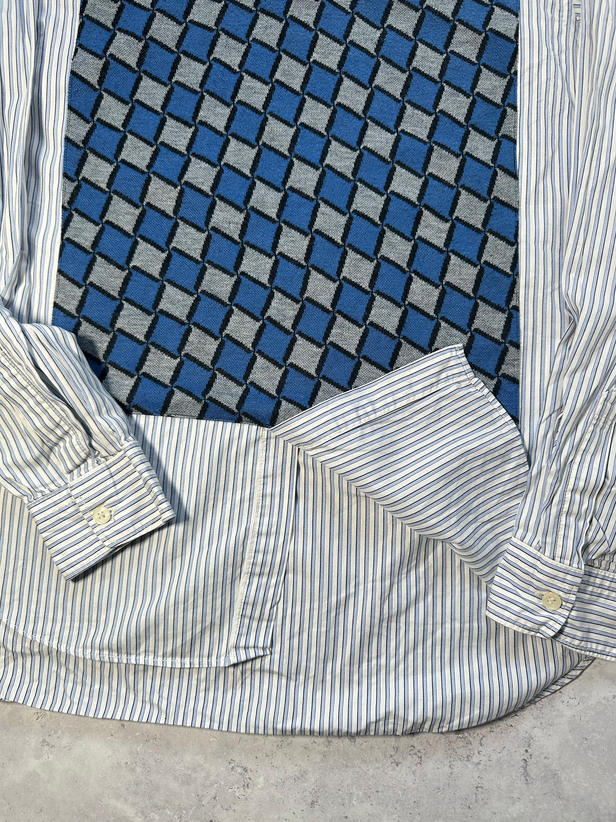 Comme des Garçons Shirt Argyle Knit Panel Striped Longsleeve Shirt (L)